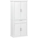 72" Kitchen Pantry Cabinet, Freestanding Storage Cabinet, 4-Door Cabinet with Drawer and Adjustable Shelves, White