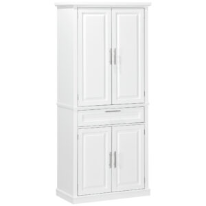 72" Kitchen Pantry Cabinet, Freestanding Storage Cabinet, 4-Door Cabinet with Drawer and Adjustable Shelves, White