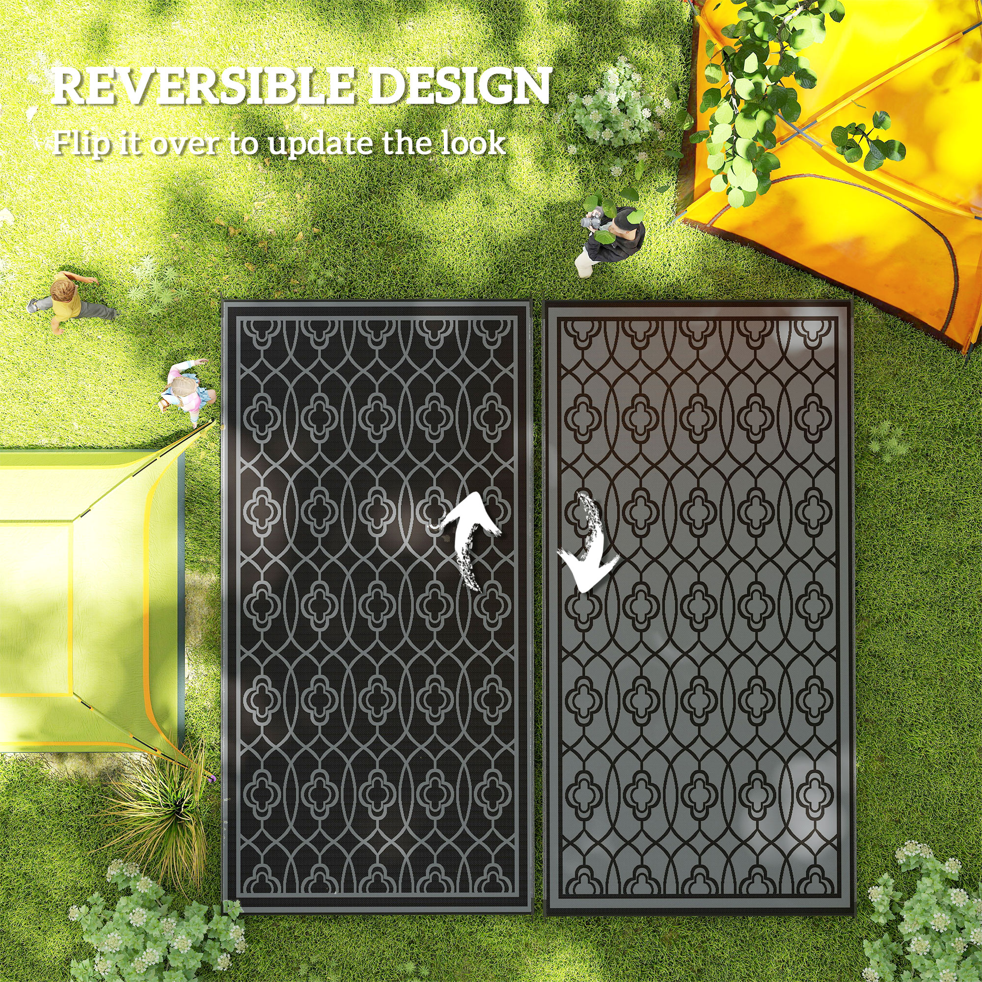 9' x 18' Outdoor RV Rug, Reversible Patio Floor Mat with Carry Bag, Lantern, Black and Grey - Image 5