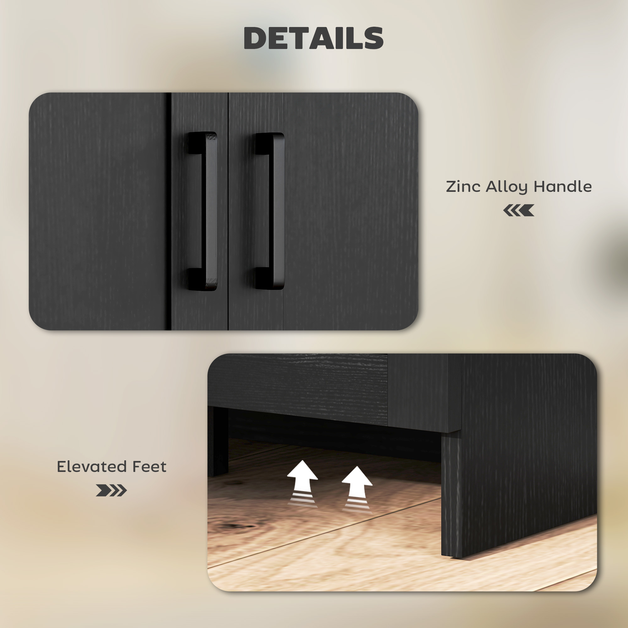Modern Sideboard Buffet Cabinet, Modern Kitchen Storage Cabinet with 3 Doors Adjustable Shelves, for Dining Room, Black - Image 4