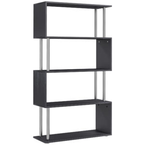5-Tiers Geometric Wooden Bookcase S-Shaped Storage Bookshelf Display with Metal Frame for Living Room, Bedroom, Home Office, Black
