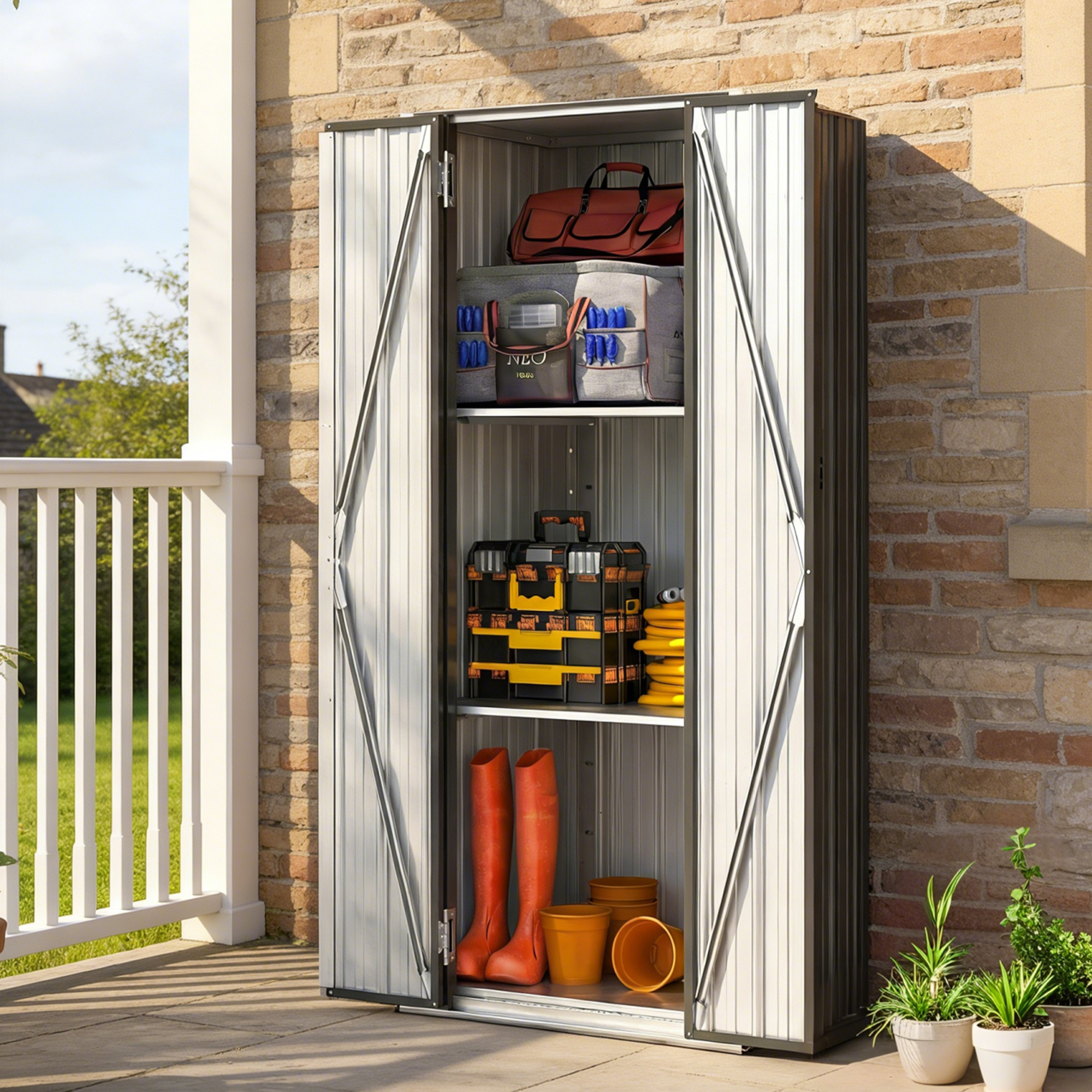Outdoor Storage Shed with Adjustable Shelves Metal Garden Shed with Double Doors for Patio Balcony Garage - Image 6