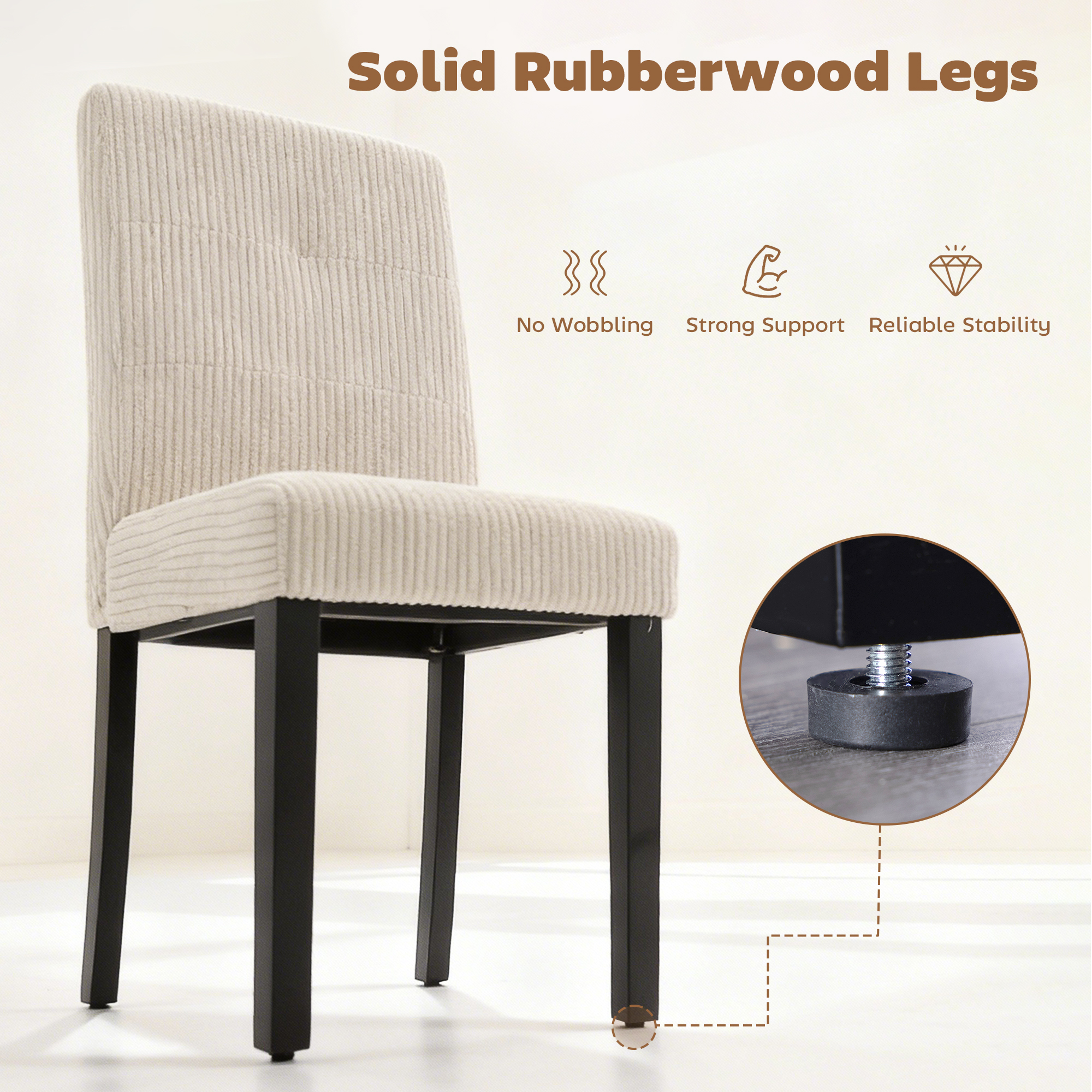 Modern Dining Chairs Set of 4, Kitchen Chairs with Rubberwood Legs and Padded Seat, Beige - Image 4