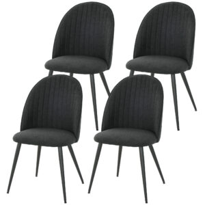 Set of 4 Modern Dining Chairs, Velvet Upholstered Kitchen Chairs with Steel Legs for Living Room, Black