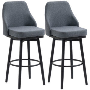 Extra Tall Bar Stools Set of 2, Modern 360° Swivel Barstools, Dining Room Chairs with Steel Legs Footrest, Charcoal Grey