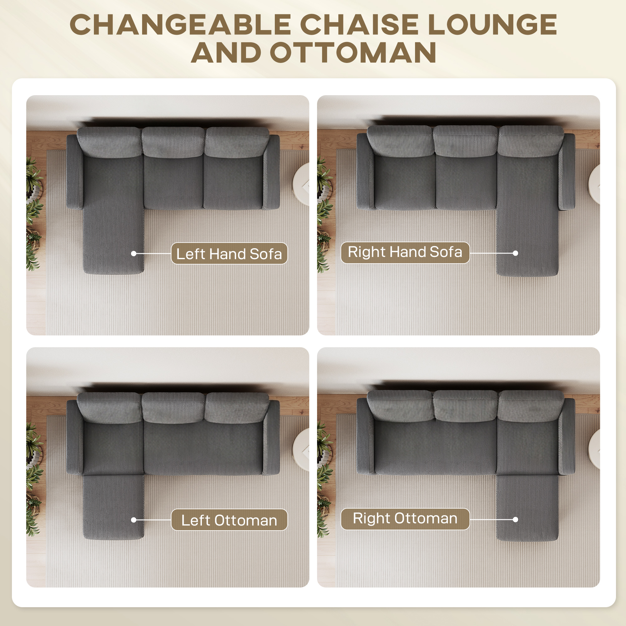 Sectional Sofa, L Shaped Couch, with Changeable Chaise or Ottoman, Dark Grey - Image 2