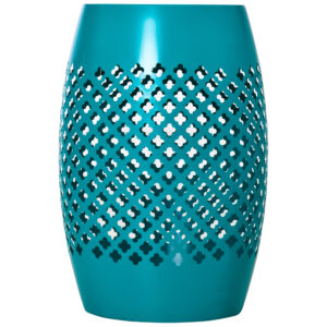 12" Steel Patio End Table, Round Hollow Drum Side Table, Accent Table for Indoor and Outdoor, Teal