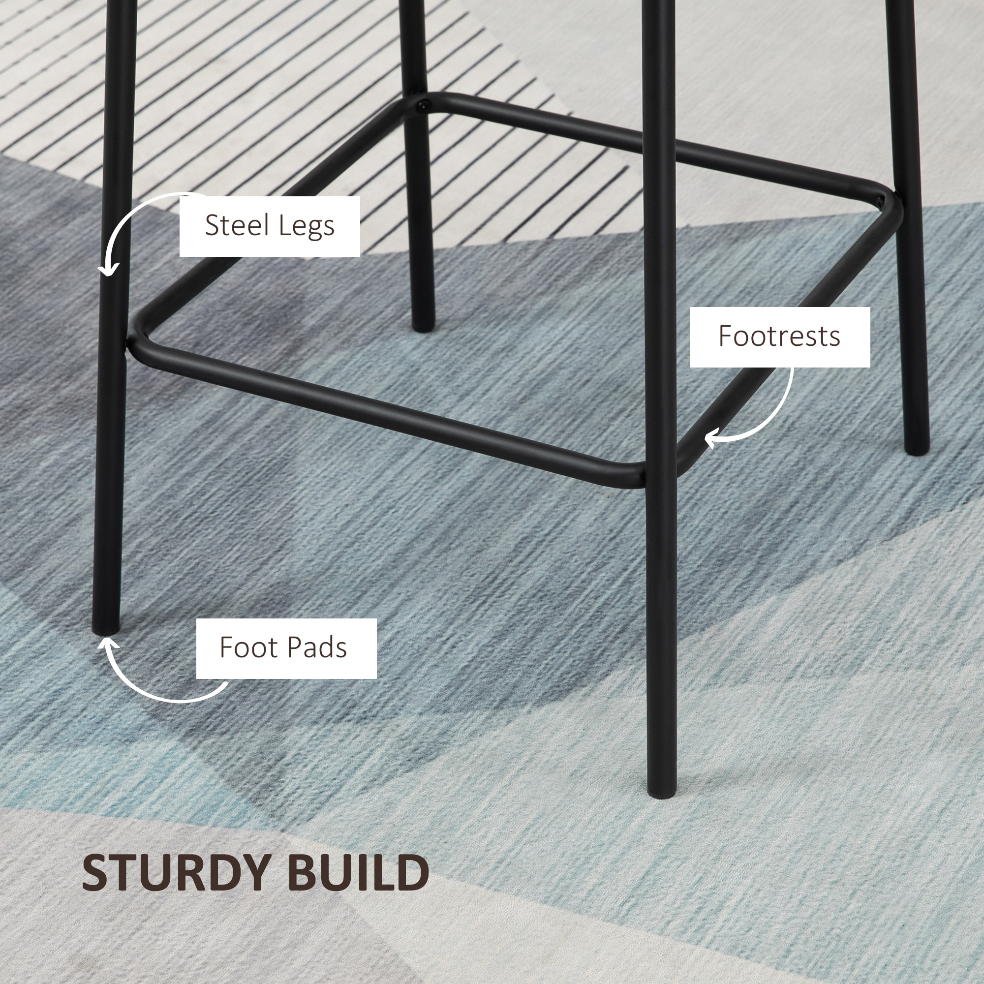 Bar Stools Set of 2, Upholstered Counter Height Bar Chairs, 26" (66 cm) Kitchen Stools with Steel Legs for Dining Area, Kitchen Aisle, Coffee - Image 4