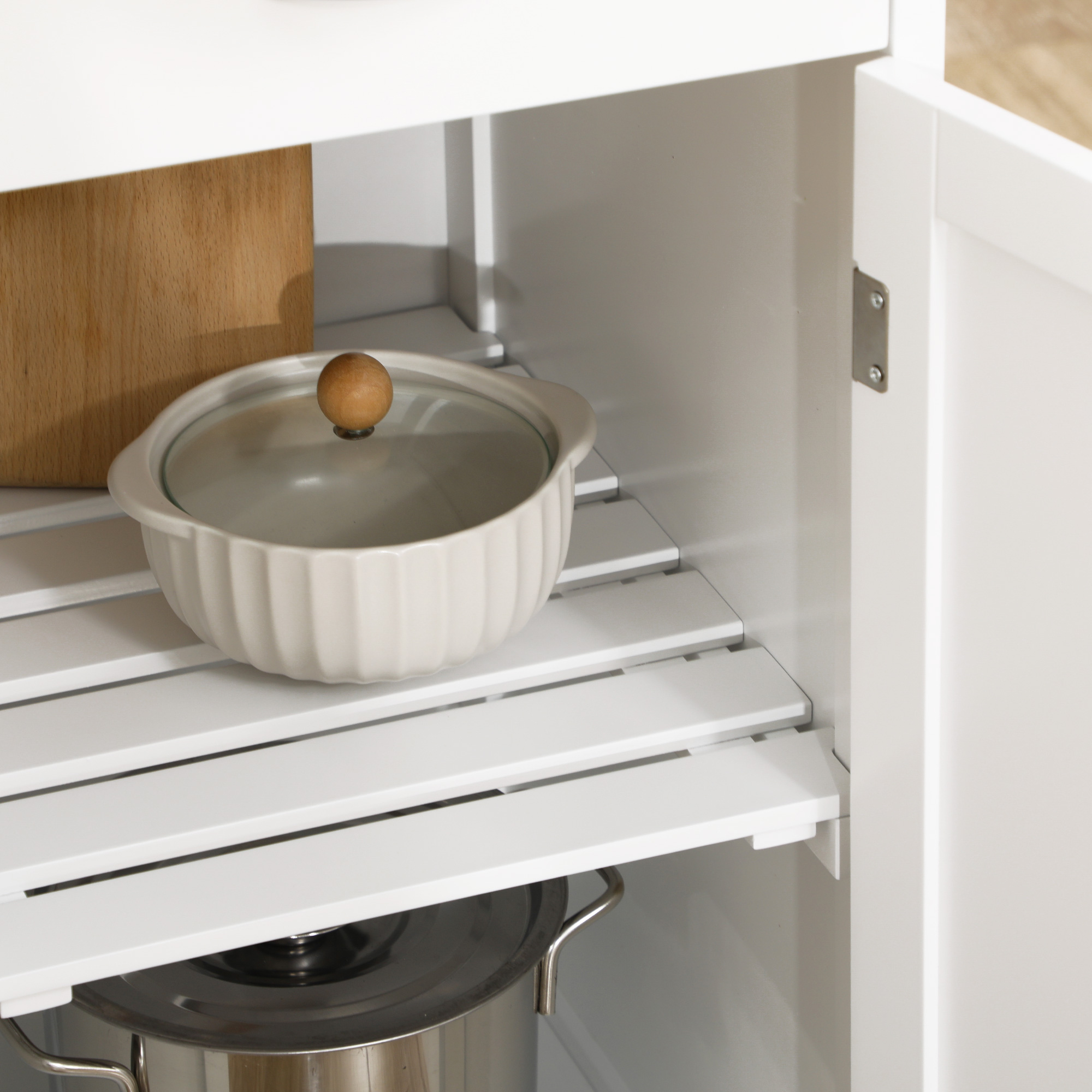 Rolling Kitchen Cart, Bar Cart on Wheels with Wine Rack, Drawer, Open Shelves, Cabinet and Faux Marble Top, Kitchen Island with Storage, White - Image 6