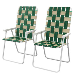 Set of 2 Folding Patio Chairs, Portable Chair Set with Armrests for Camping, Garden, Pool, Beach, Backyard, Green