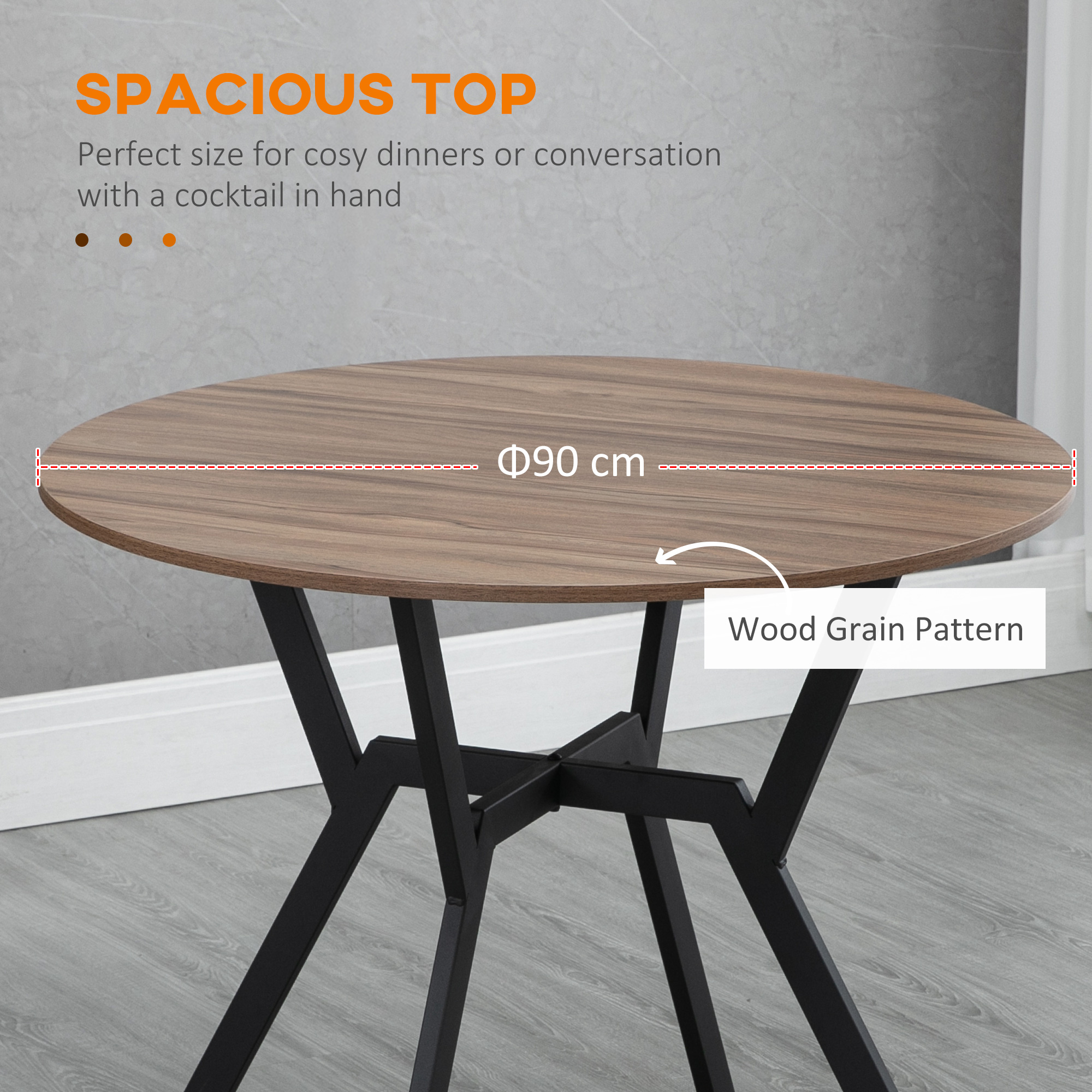 35" Round Dining Table, Modern Dining Room Table with Steel Frame, Space Saving Small Kitchen Table, Brown - Image 4