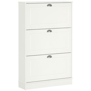 Shoe Cabinet with 3 Flip Drawers, Narrow Shoe Storage Cabinet, Holds 12 Pairs for Entryway, Hallway, White