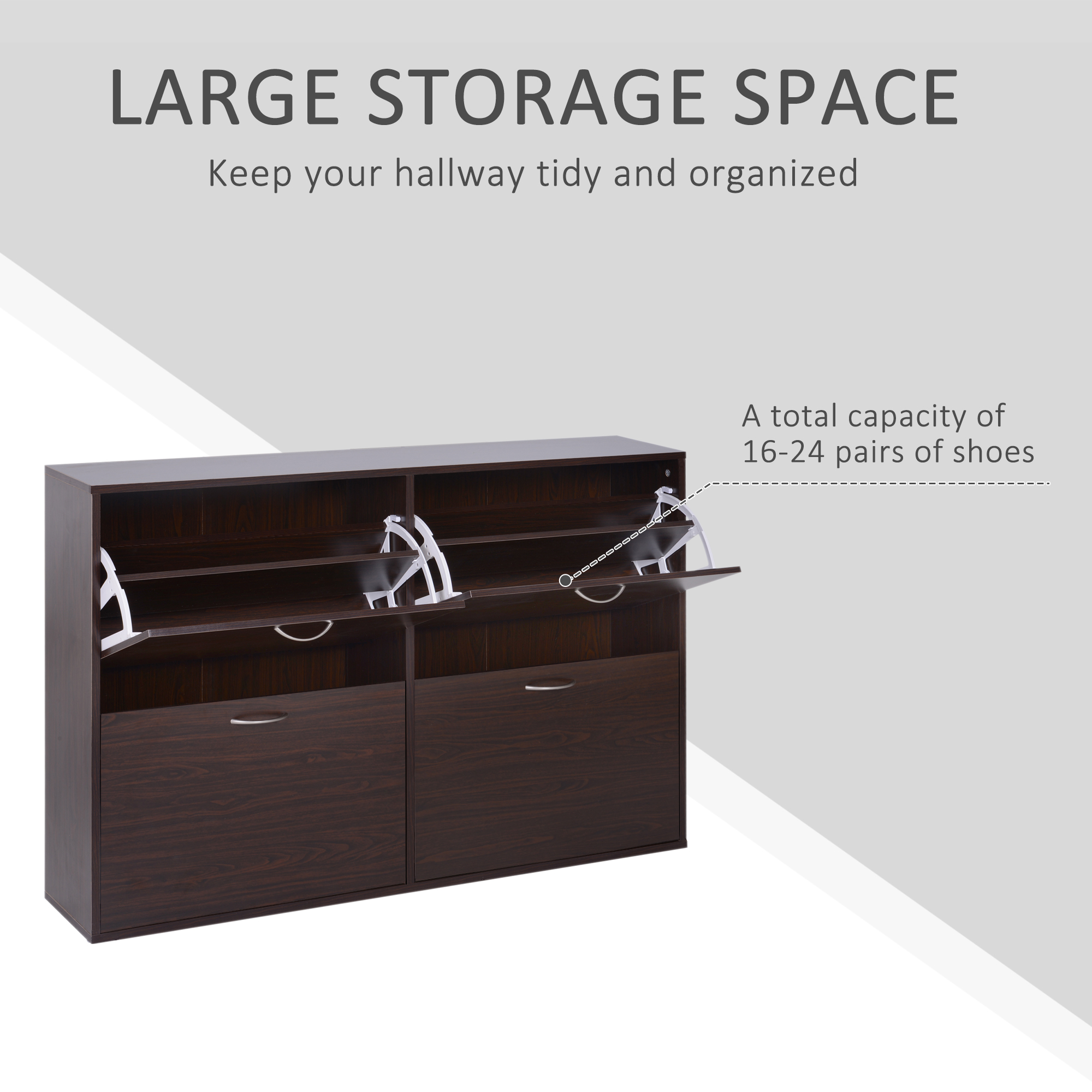 Flip Down Shoe Storage, Multi Cabinet, Wooden Shoe Rack, Entryway Shelf, 4 Drawer Organizer, Freestanding Unit, Brown - Image 2