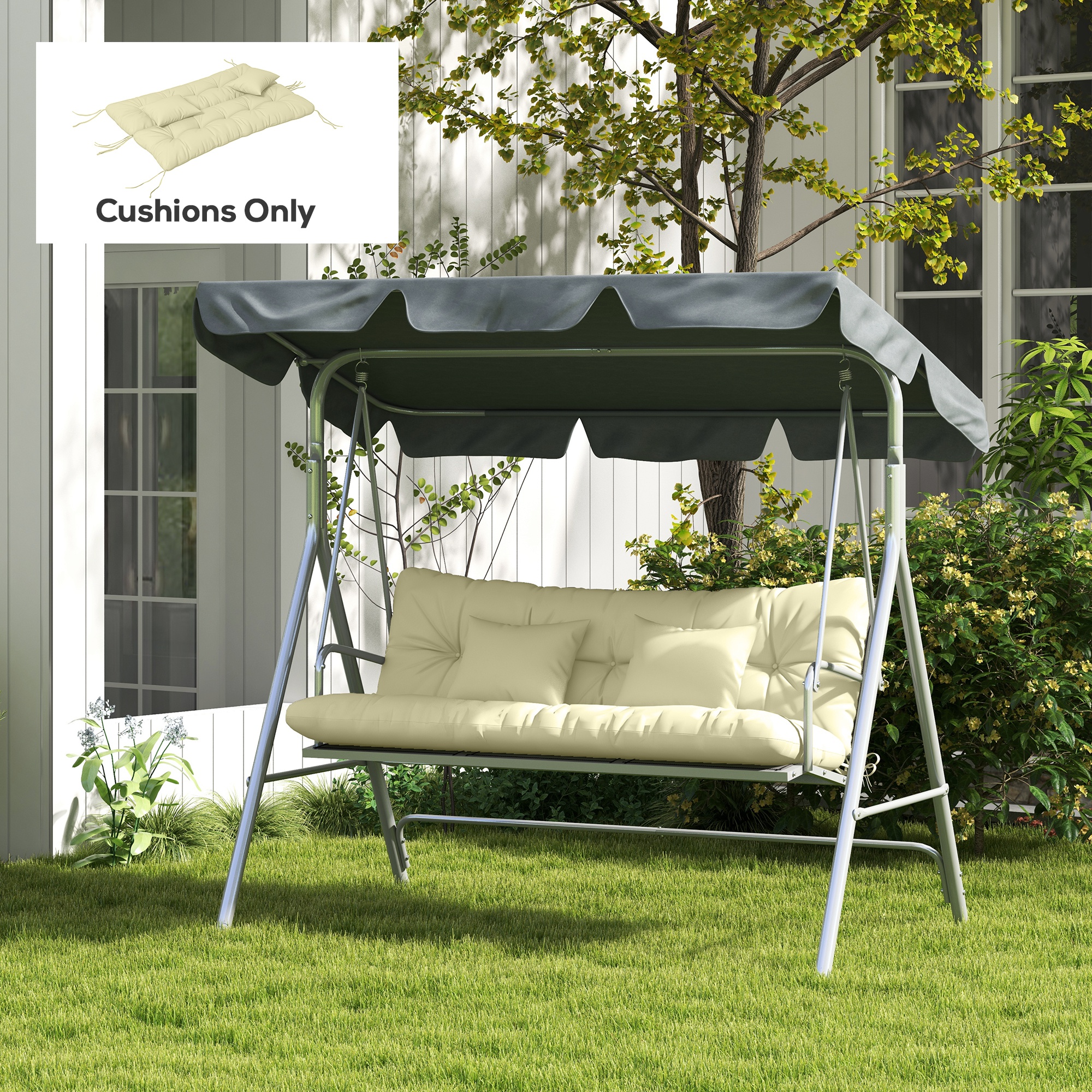 4-Piece Back and Seat Cushion Pillows Replacement and Pillows, Patio Chair Cushions Set with Ties, Cream White - Image 6