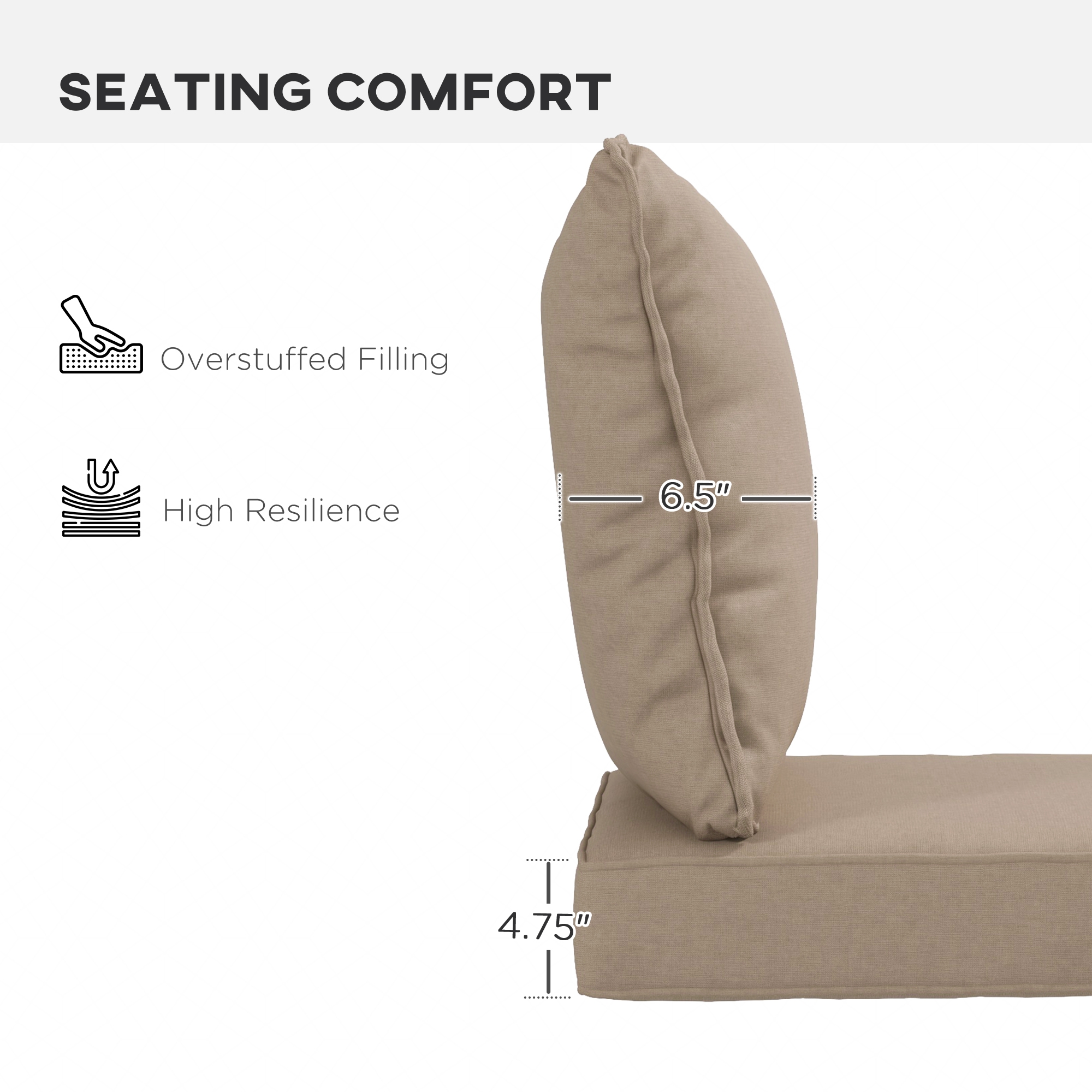 4-Piece Seat Cushion Pillows Replacement, Patio Chair Cushions Set with Back for Indoor Outdoor, Beige - Image 3