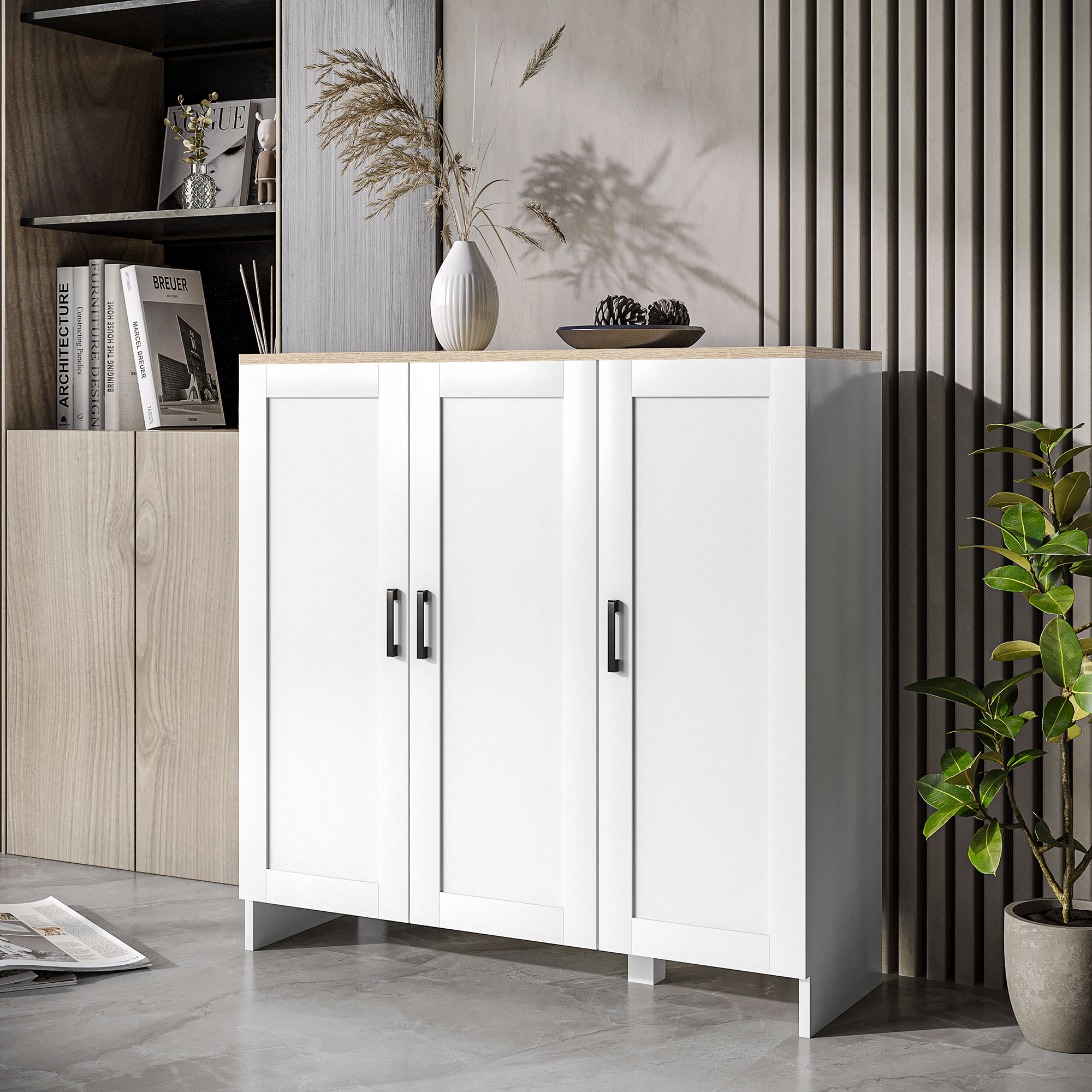Modern Sideboard Cabinet with Adjustable Shelves, 3 Doors for Modern Kitchen & Dining Room, Ideal for Homeowners, White - Image 6