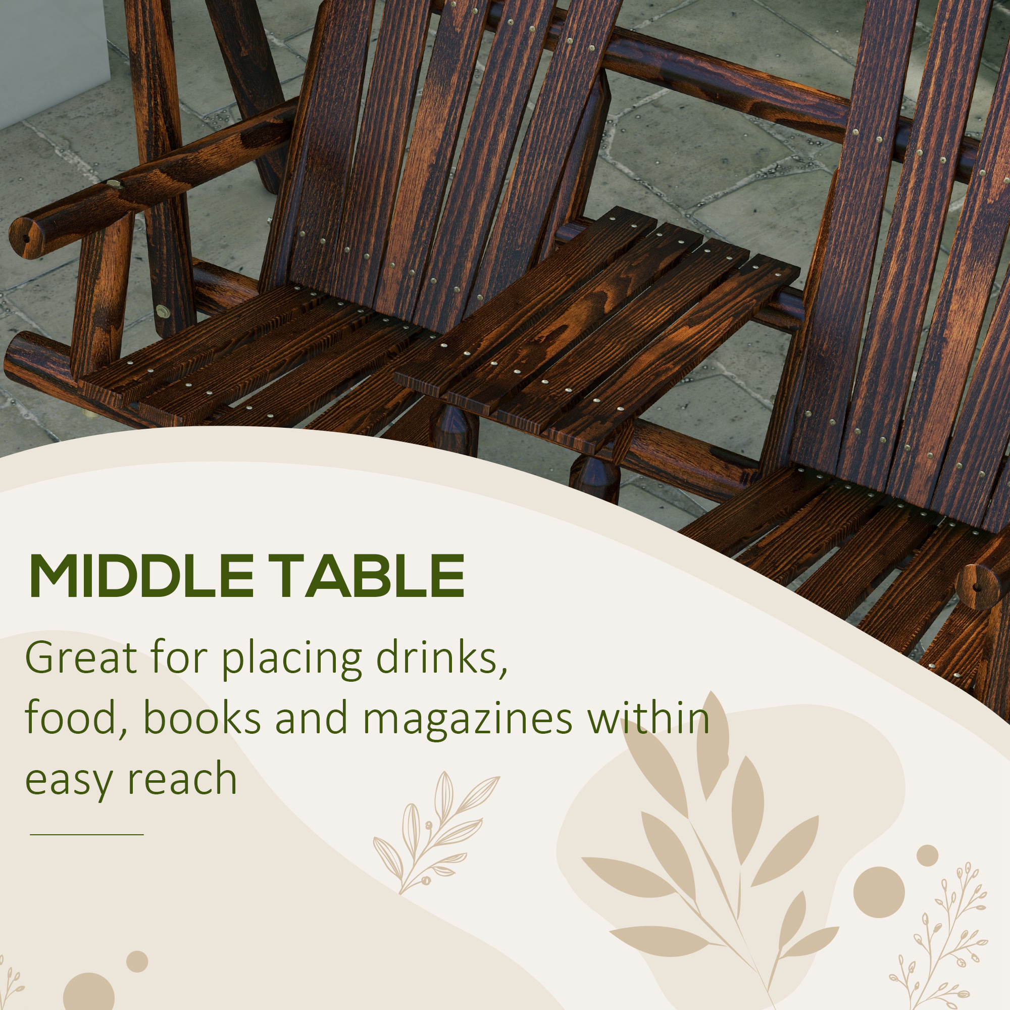 Wooden 2-Seat A-Frame Porch Swing Rustic Patio Bench Outdoor Furniture w/ Table - Image 3