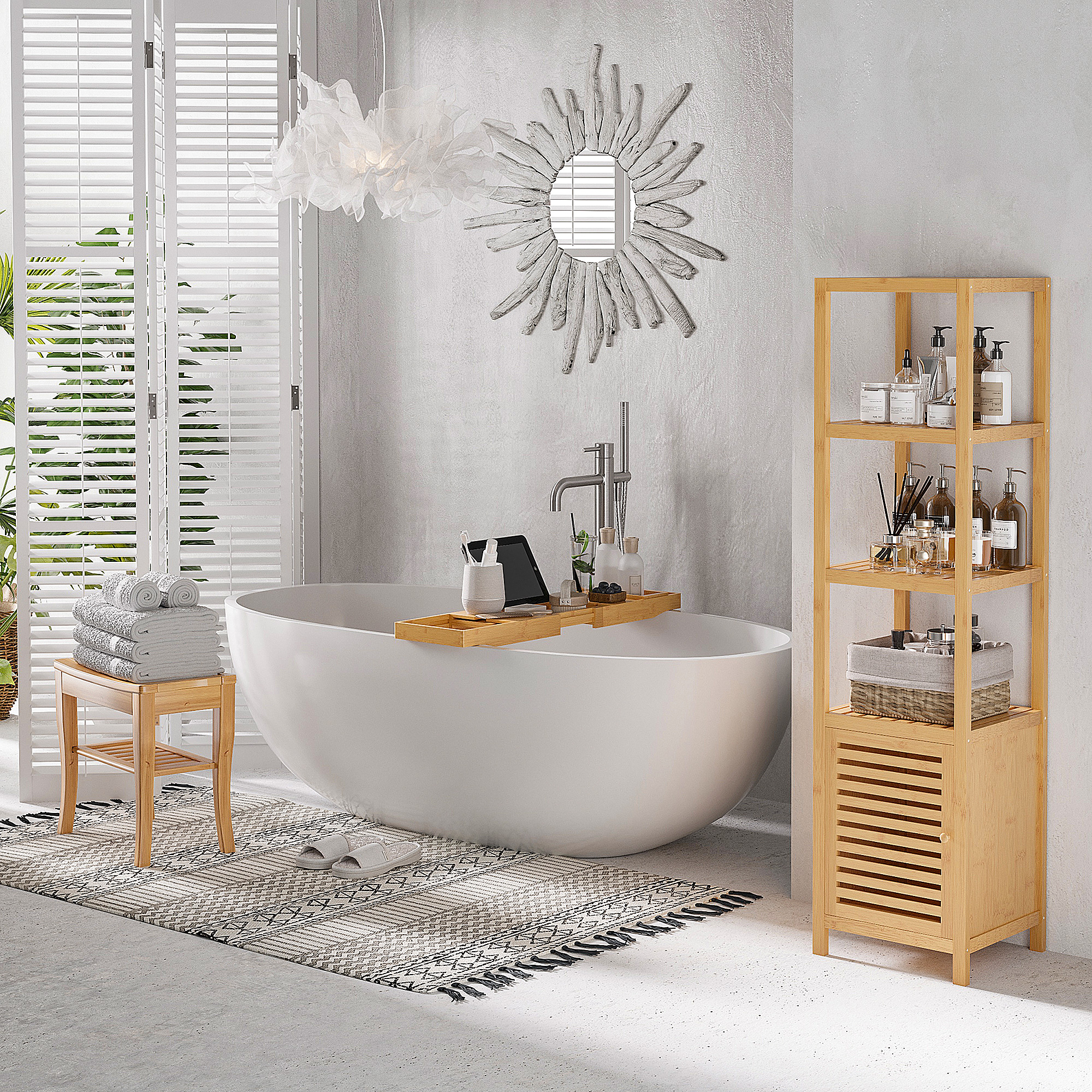 20" Bamboo Shower Bench Bathroom Stool Spa Bath Seat Organizer Storage Shelf - Image 2