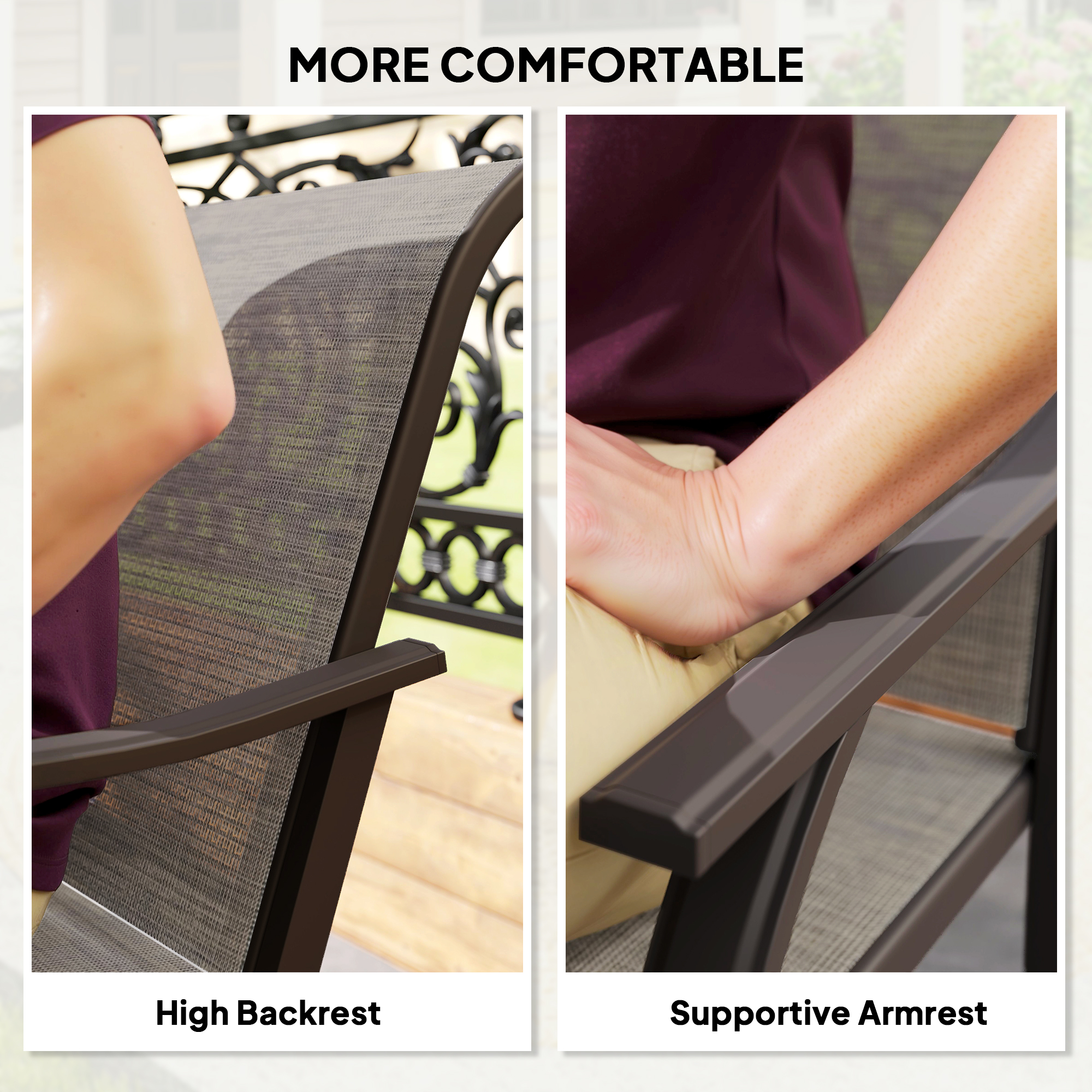 Patio Chairs Set of 4 with Armrest and High Backrest, for Backyard, Balcony, Porch, Poolside, Deck, Garden, Brown - Image 4
