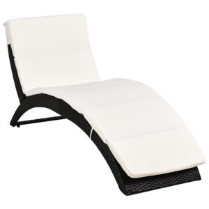 Patio Rattan Chaise lounger wicker Foldable Reclining Backrest PE Rattan Outdoor Lounge Chair, Recliner with Cushion for Garden, Backyard, Lawn,Balcony, Beige