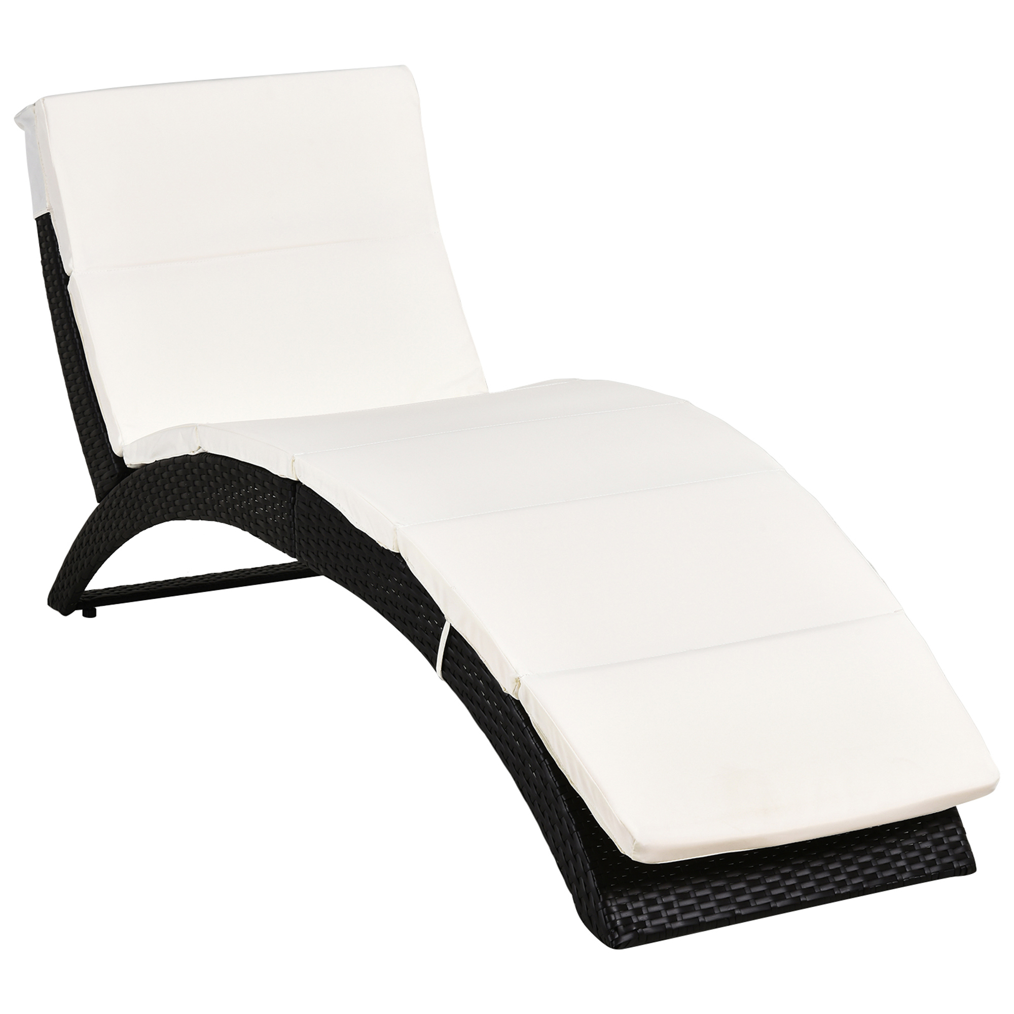 Patio Rattan Chaise lounger wicker Foldable Reclining Backrest PE Rattan Outdoor Lounge Chair, Recliner with Cushion for Garden, Backyard, Lawn,Balcony, Beige