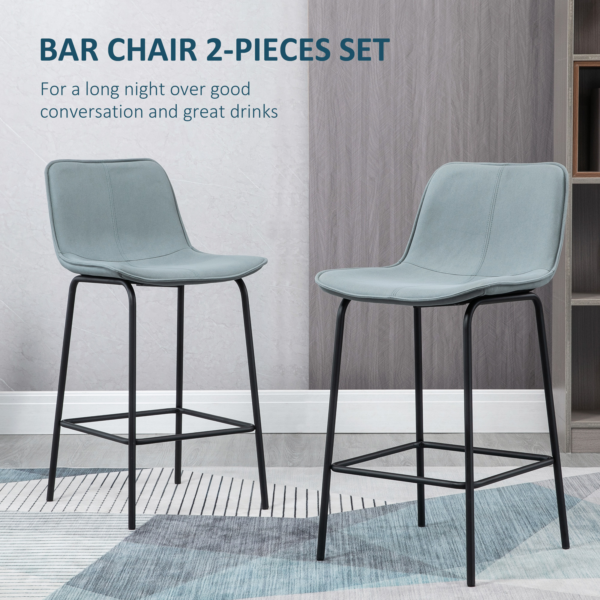 Bar Stools Set of 2, Upholstered Counter Height Bar Chairs, Kitchen Stools with Steel Legs - Image 2