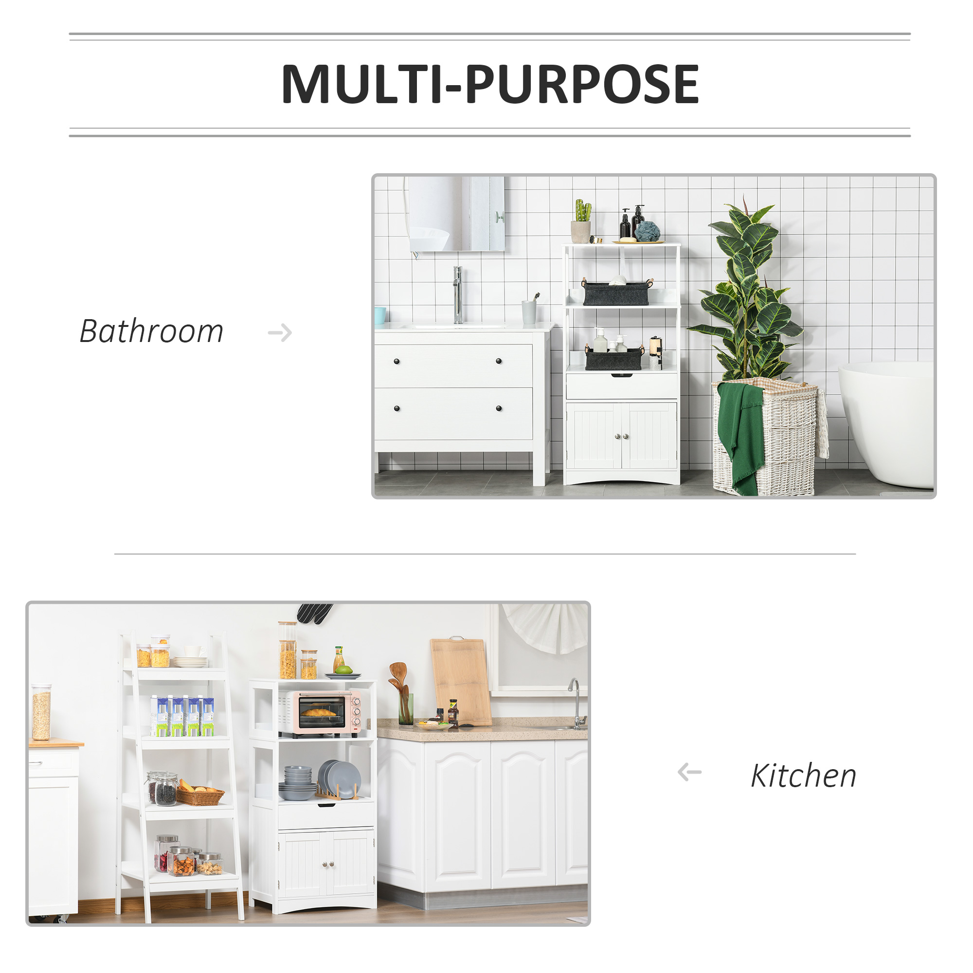 Bathroom Floor Cabinet, Free Standing Kitchen Cabinet with Shelves, Drawer and Doors, for Living Room, White - Image 4
