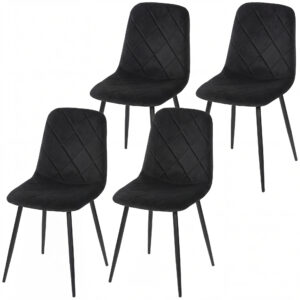 Dining Chairs Set of 4, Upholstered Dining Room Chairs with Steel Legs, Modern Kitchen Chair for Dining Room, Black