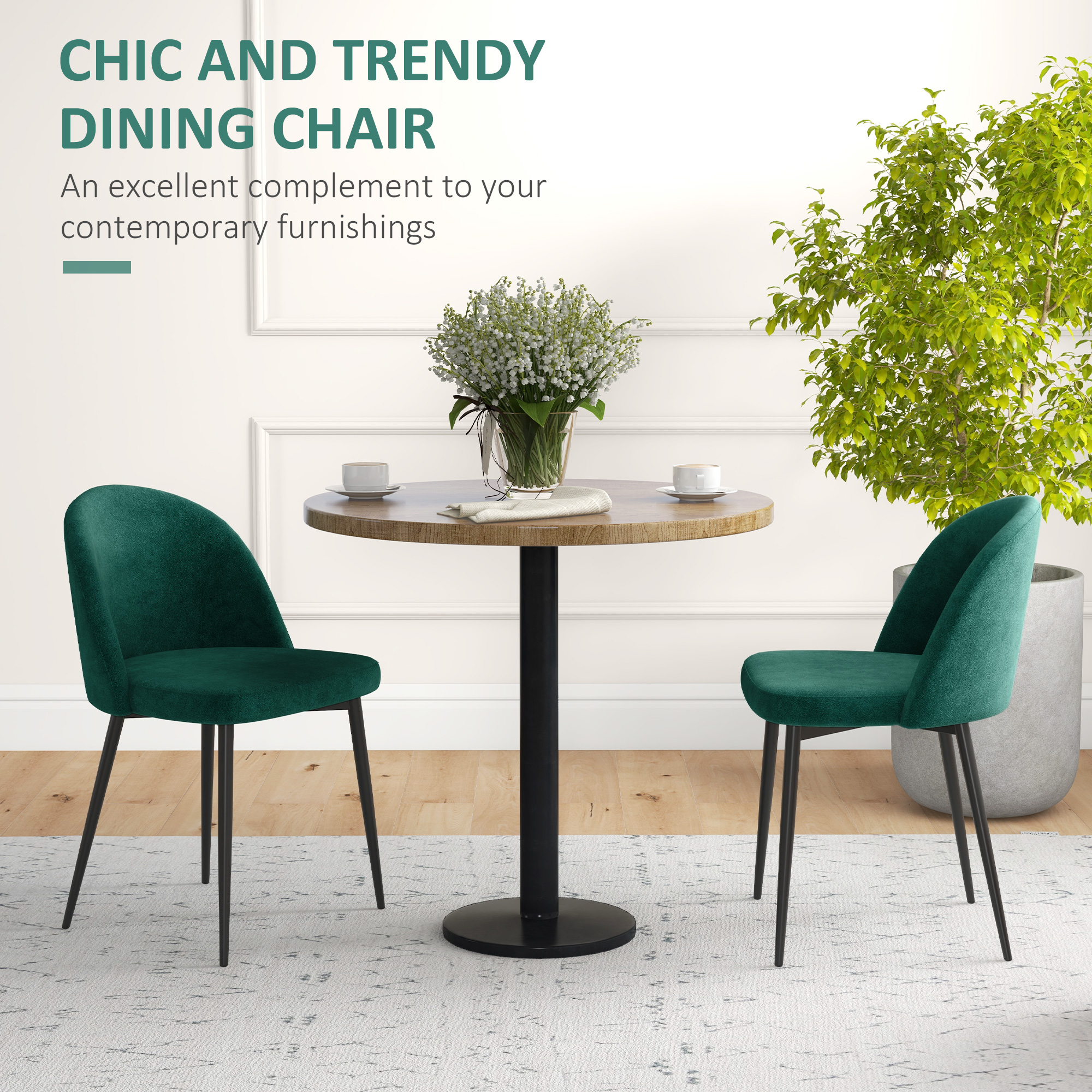 Set of 2 Mid-Back Dining Chair, Mid-Back Velvet-touch Upholstery Kitchen Chair for Living Room Dining Room, Green - Image 2