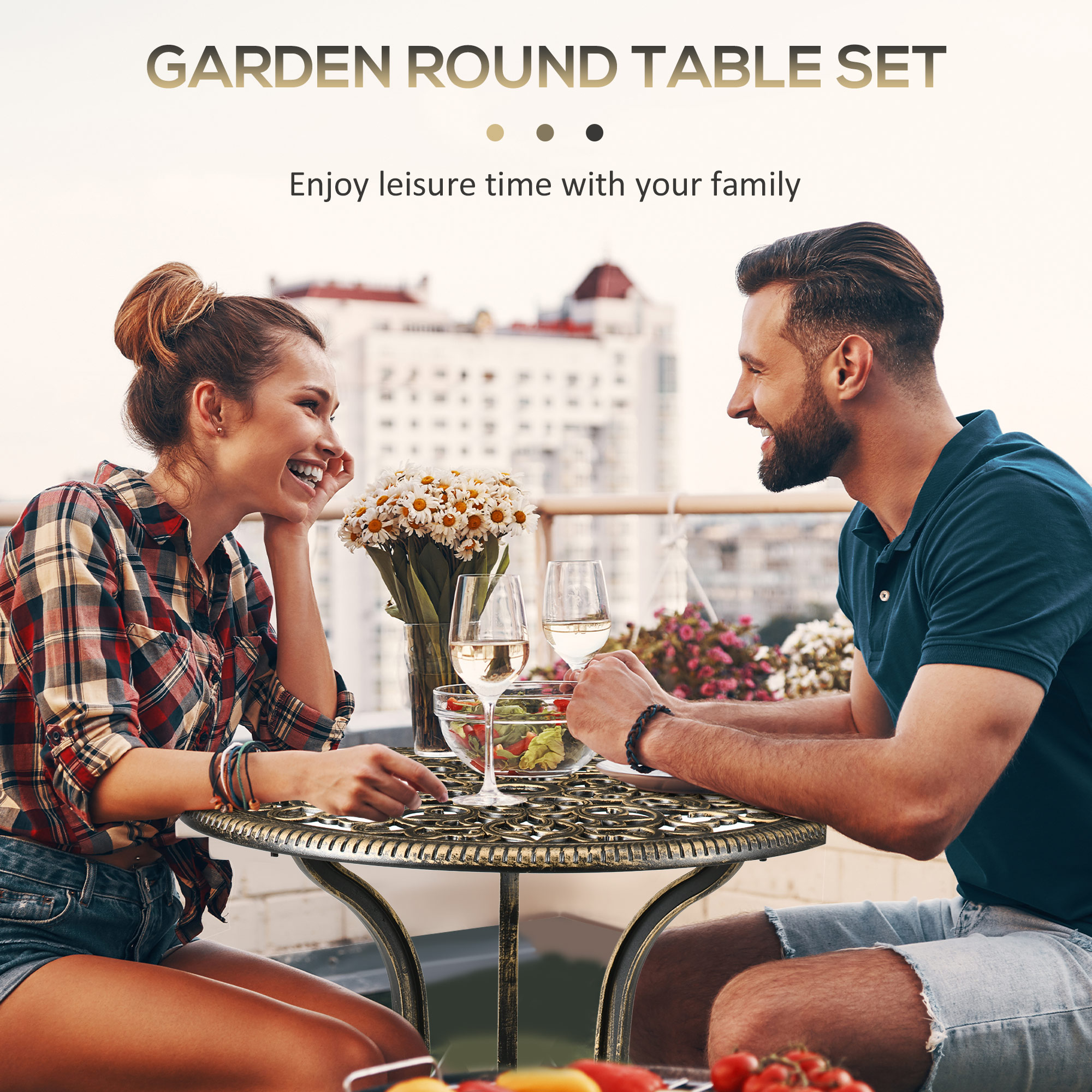 Outdoor 3 Piece Garden Bistro Set, 2 Chairs and A Round Coffee Table with Parasol Hole for Balcony, Patio, Bronze - Image 4