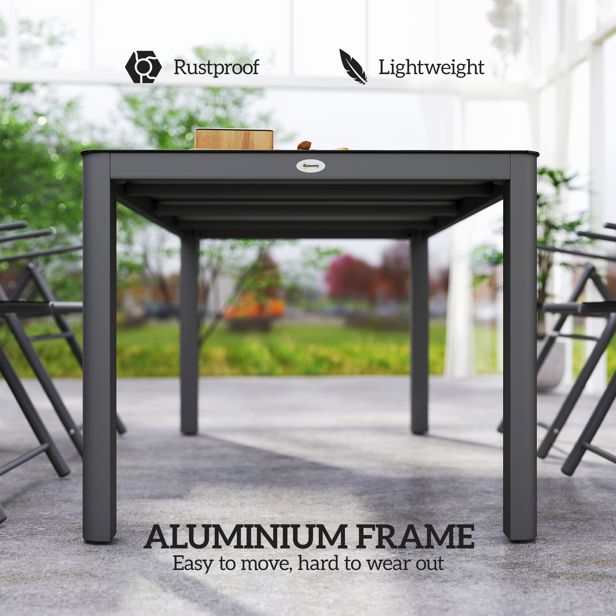59" x 35" Aluminium Outdoor Dining Table for 6, with Glass Tabletop, Grey - Image 3