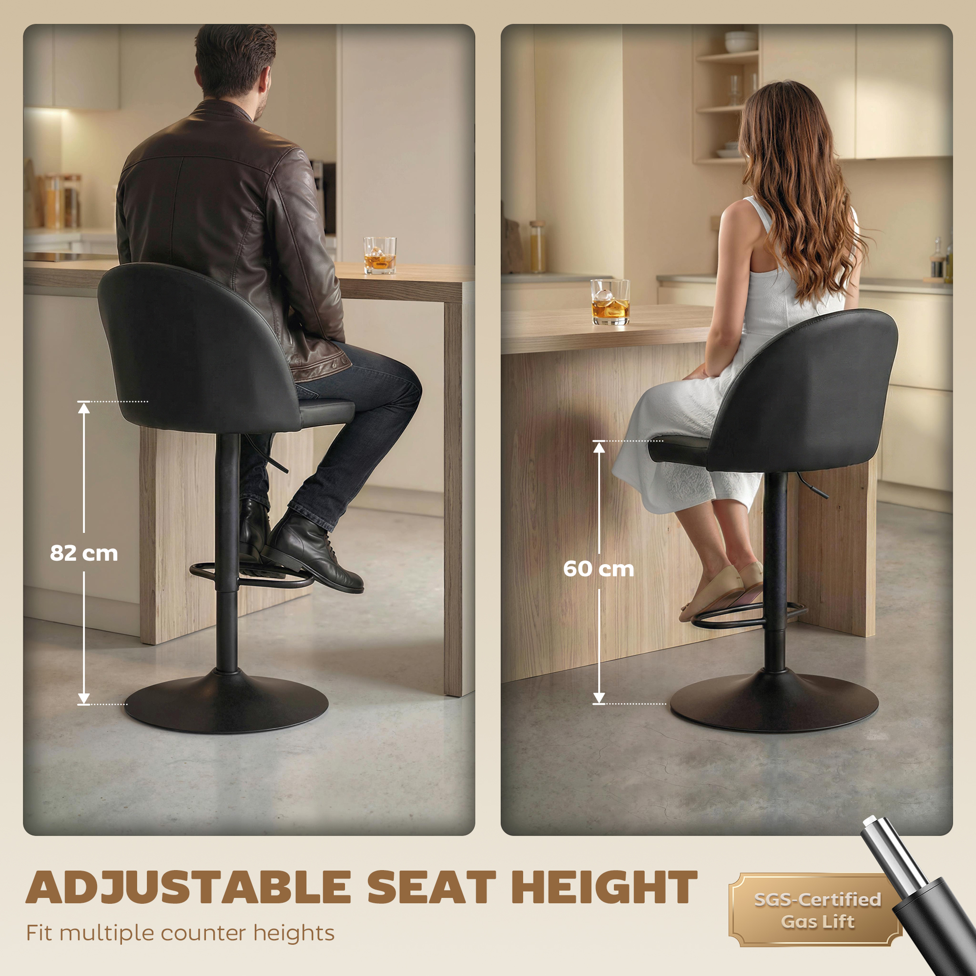 Bar Stools Set of 2, Swivel Counter Height Barstools with Footrest, Black - Image 3