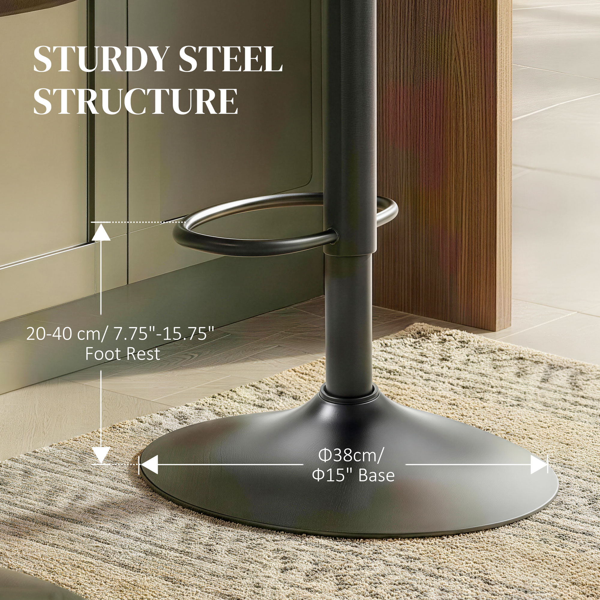 Adjustable Bar Stools Set of 2, Swivel Barstools with Footrest and Back, PU Leather and Steel Round Base, Coffee - Image 5