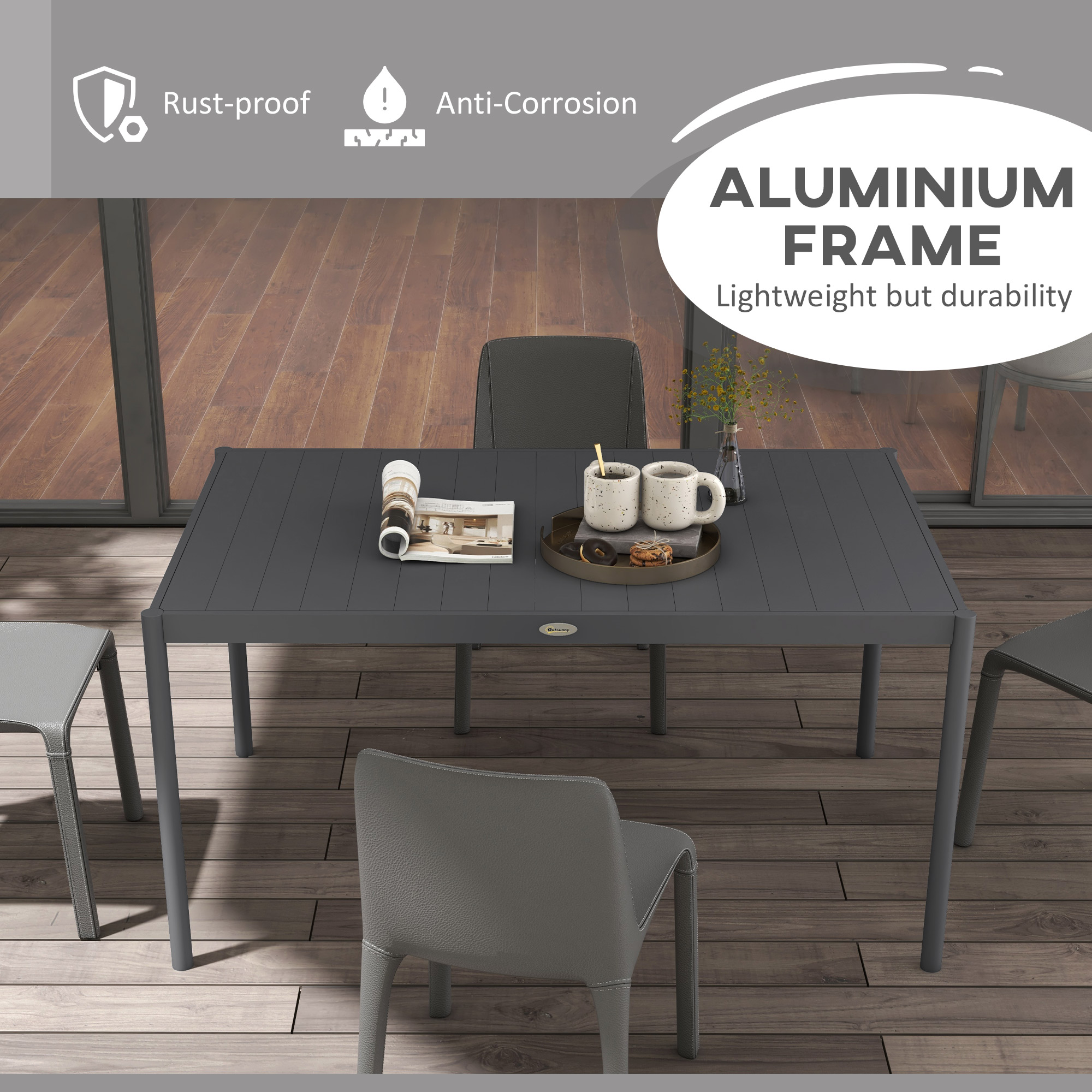 Outdoor Dining Table w/ Aluminium Frame, Garden Table, 57", Dark Grey - Image 2