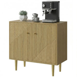 Sideboard with Adjustable Shelf, Buffet Cabinet with 2 Doors and Gold Steel Legs for Dining Room, Oak