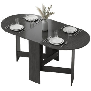 Oval Folding Dining Table, Space Saving Drop Leaf Kitchen Table for Dining Room, Living Room, Black