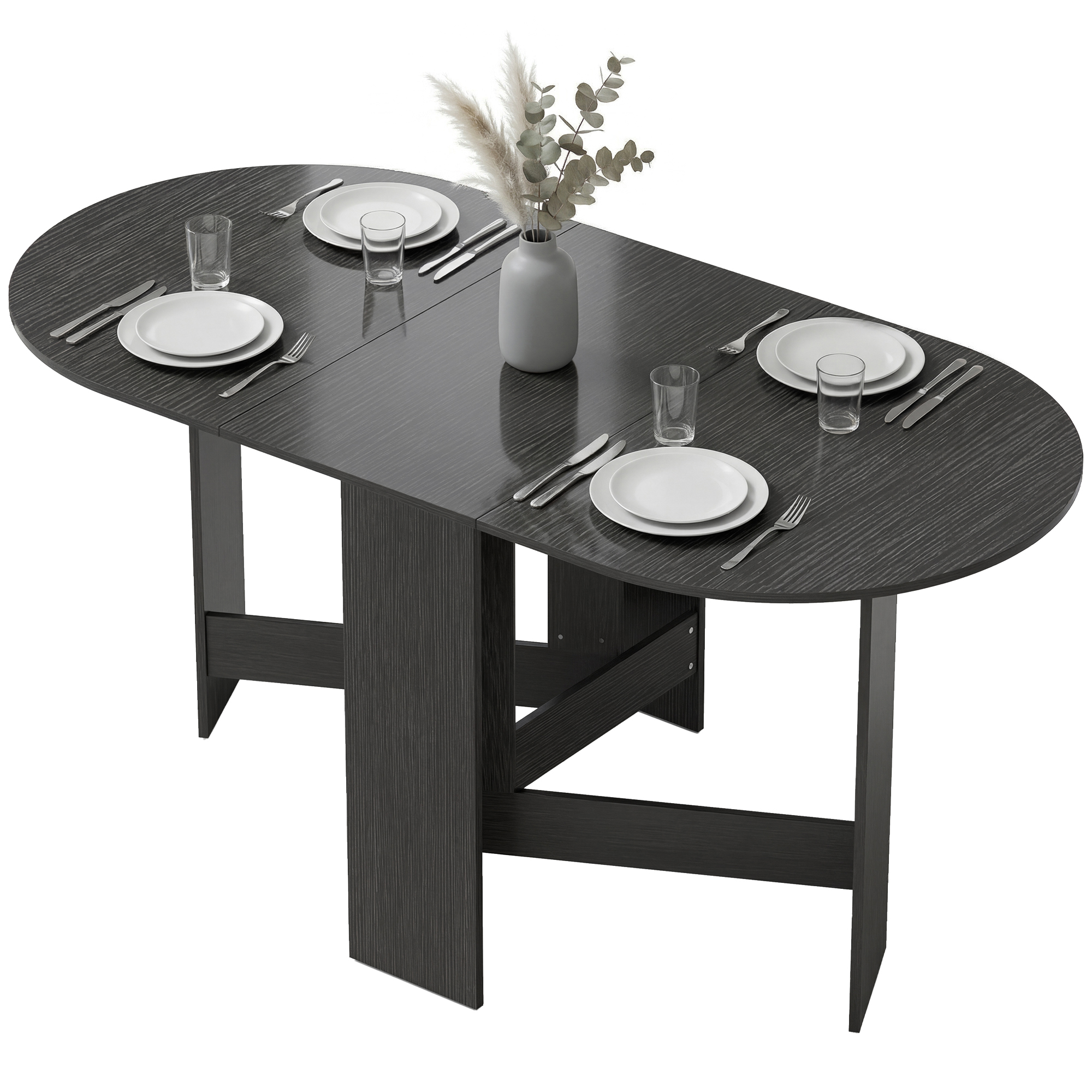 Oval Folding Dining Table, Space Saving Drop Leaf Kitchen Table for Dining Room, Living Room, Black