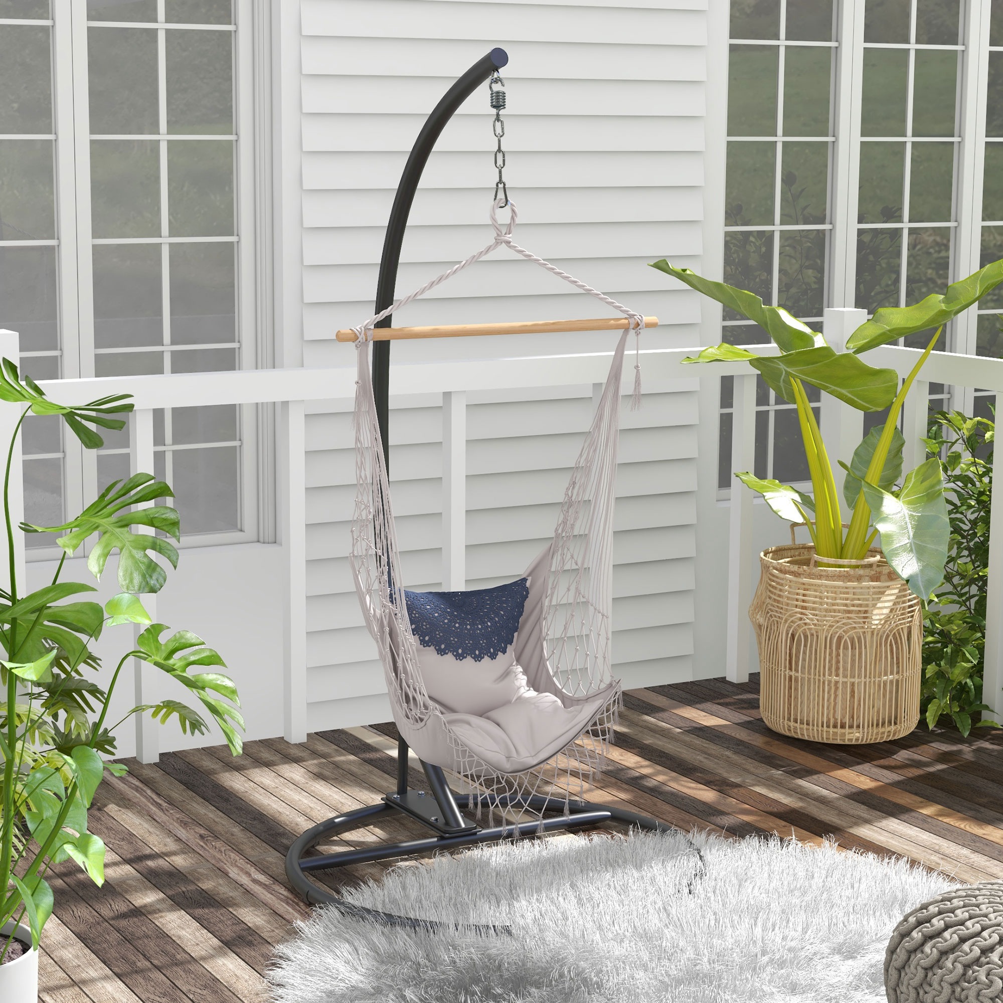 Hanging Hammock Chair Stand with Round Base, Heavy Duty Hammock Stand Only with 330 lbs. Capacity, Black - Image 6