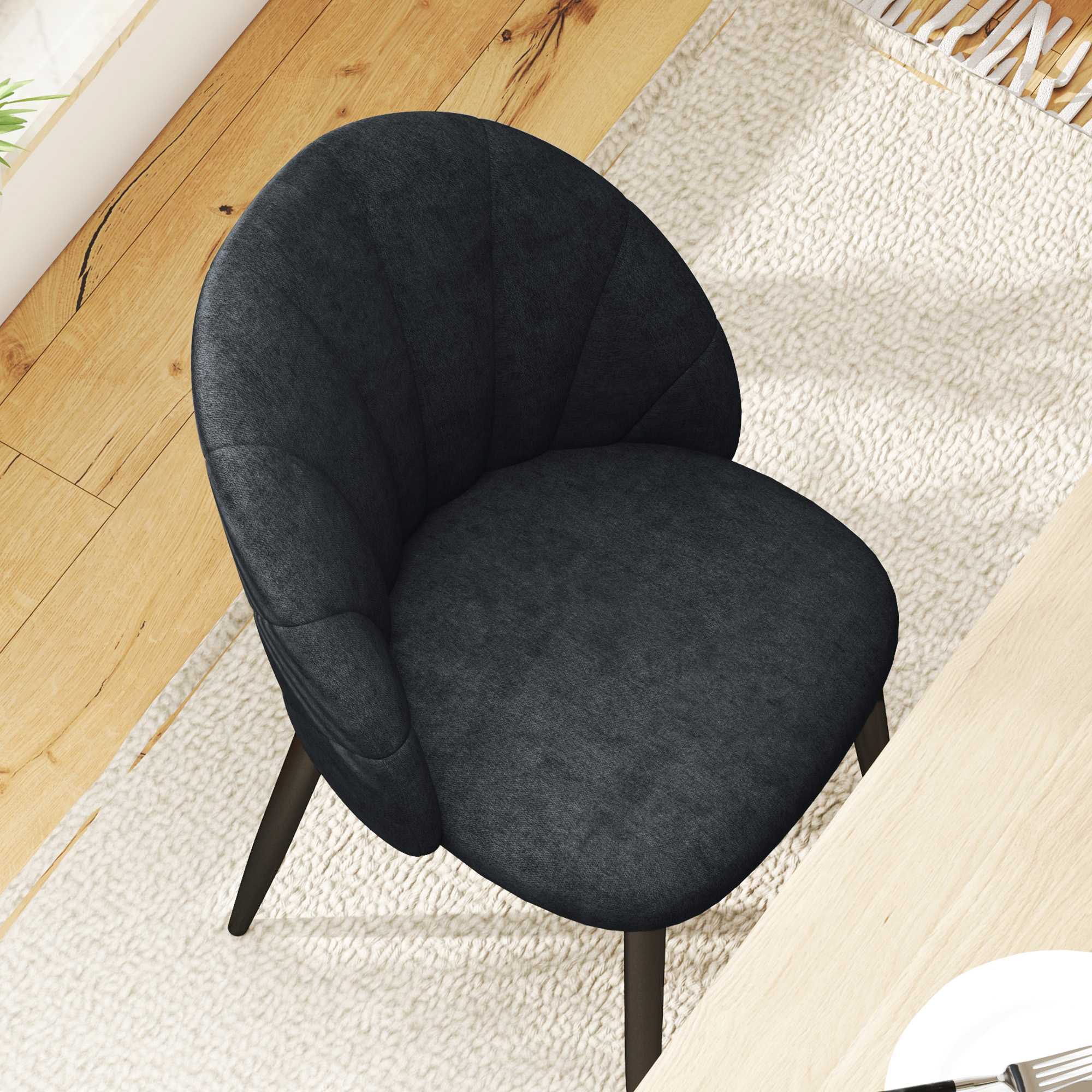 Modern Dining Chairs Set of 4, Upholstered Dining Room Chairs with Metal Legs, Shell Backrest, Padded Seat, Black - Image 6