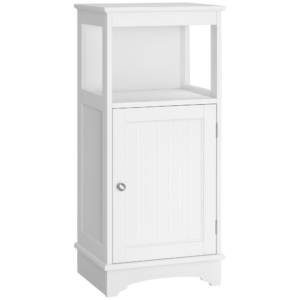 Modern Bathroom Floor Cabinet with Open Shelf, Freestanding Storage Organizer Unit with Single Door for Home Office, Living Room, White