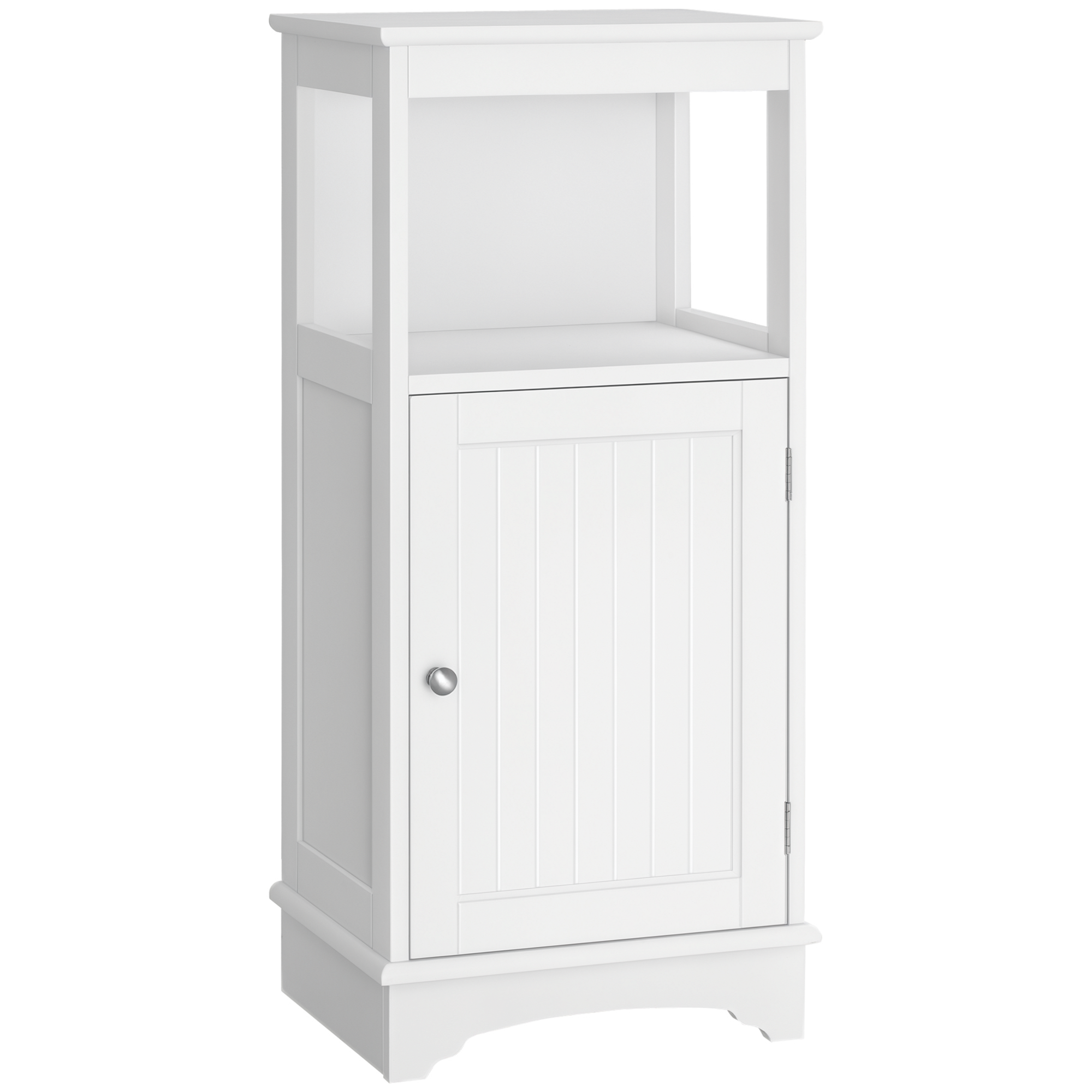Modern Bathroom Floor Cabinet with Open Shelf, Freestanding Storage Organizer Unit with Single Door for Home Office, Living Room, White