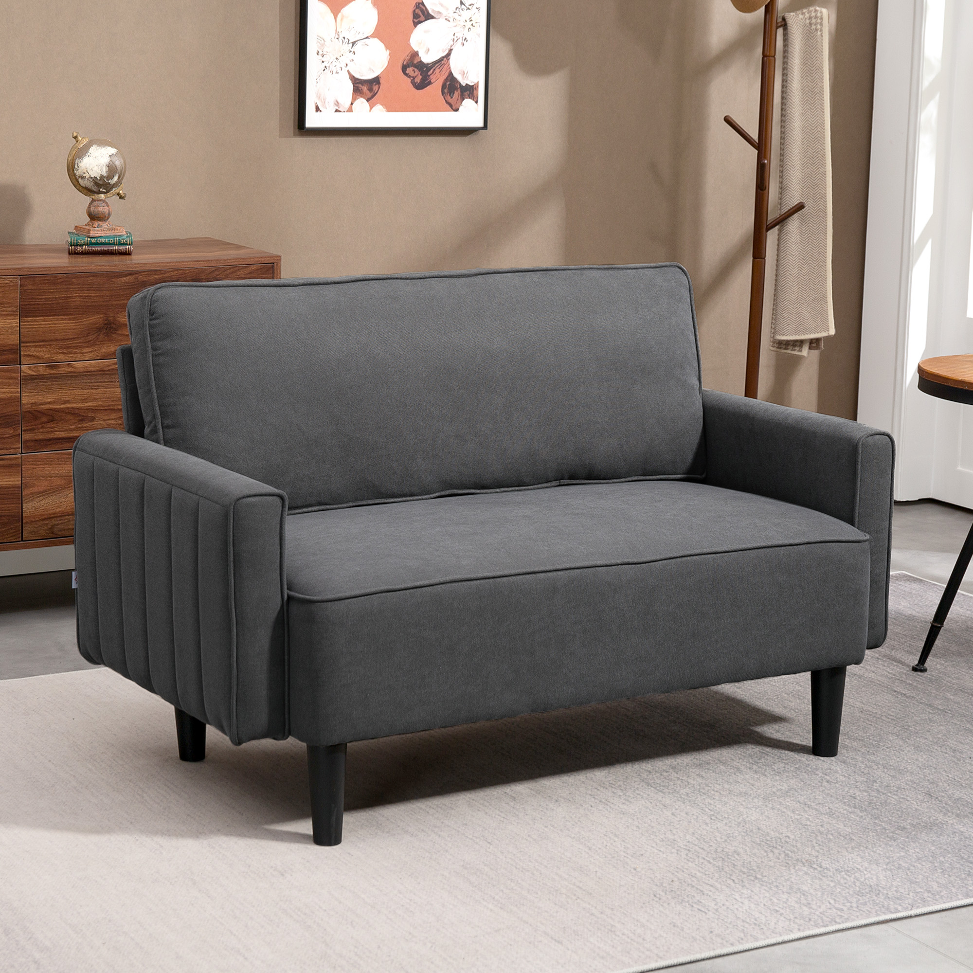 Loveseat Sofa, Linen 2 Seater Sofa Couch with Thick Padded Seat & Backrest for Living Room, Home Office, Dark Grey - Image 6