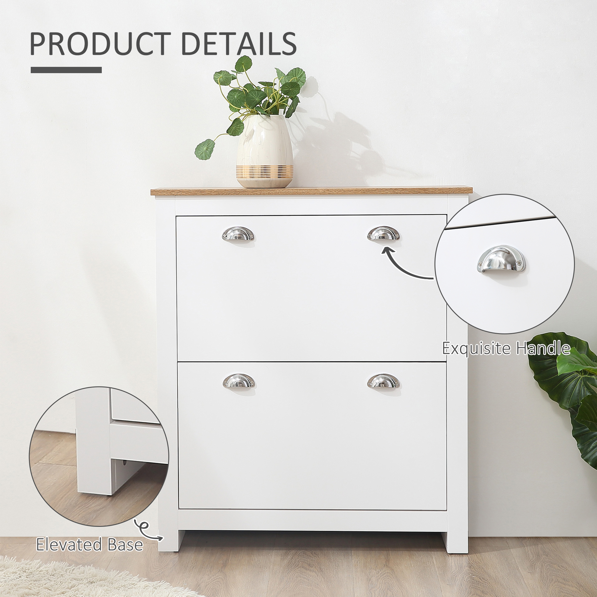 Modern Shoe Cabinet with 2 Flip Drawers and Adjustable Shelves, 12 Pair Shoe Storage Organizer for Hallway, White - Image 4