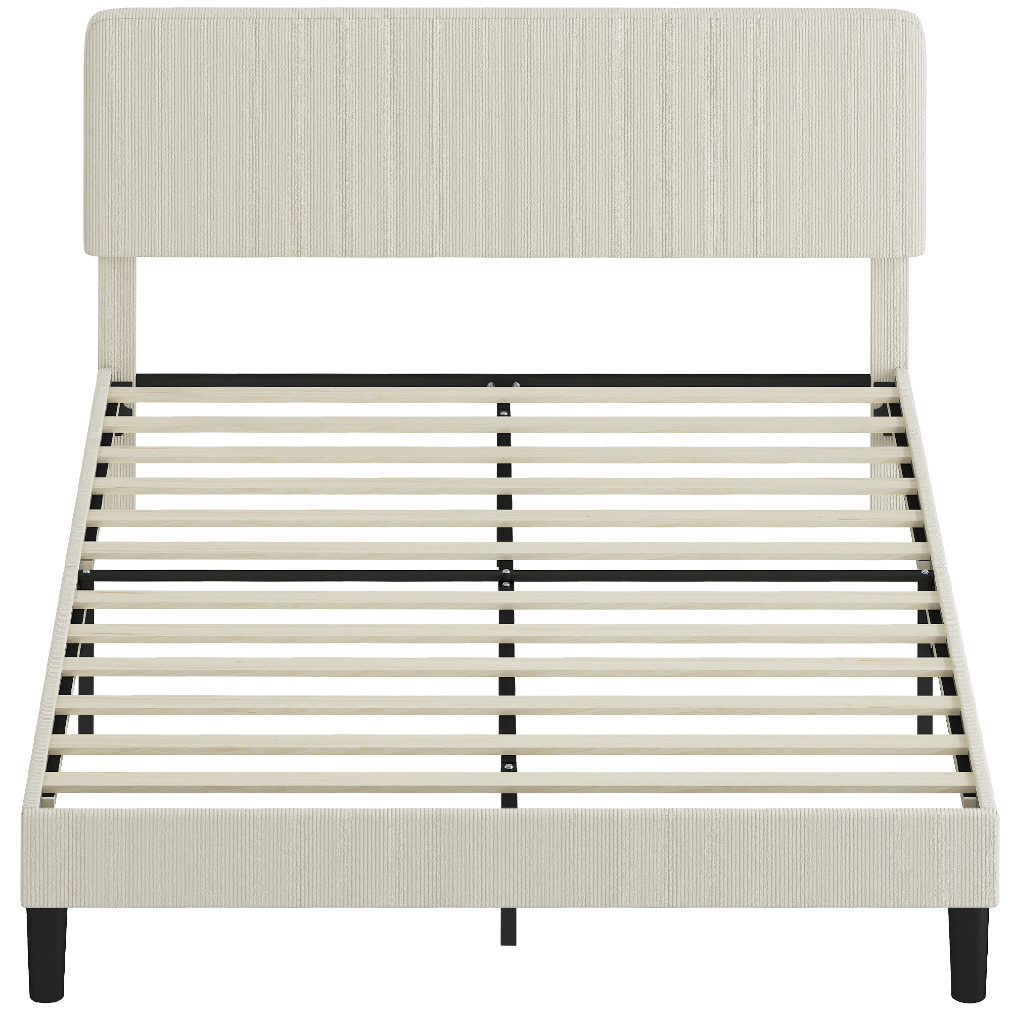 Queen Size Bed Frame with Adjustable Upholstered Headboard Platform Bed Frame Wood Slat Support Noise Free Light Grey