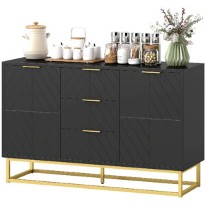 Sideboard Storage Cabinet with 3 Drawers, Adjustable Shelves and Doors, Kitchen Buffet Cabinet for Dining Room, Black