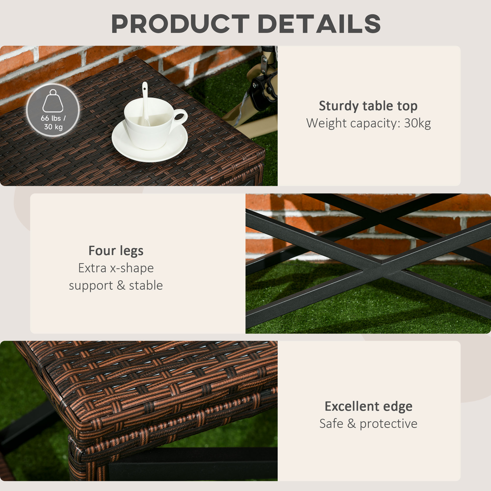Patio Wicker End Table, Outdoor PE Rattan Side Table, with Plastic Board Under the Full Woven Table Top for Patio, Garden, Balcony, Mixed Brown - Image 4