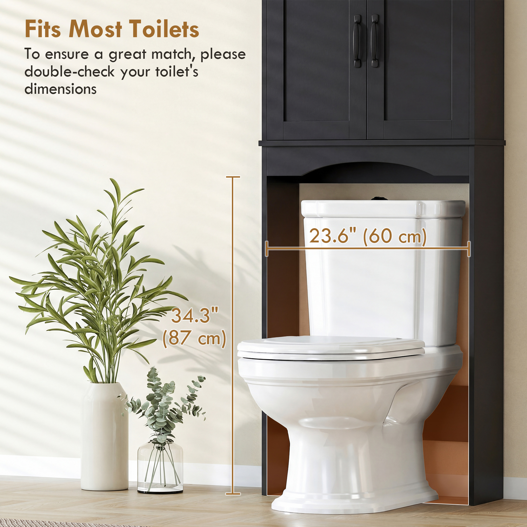 Over the Toilet Storage Cabinet Freestanding Bathroom Organizer with 2 Doors and Open Shelf Black - Image 4