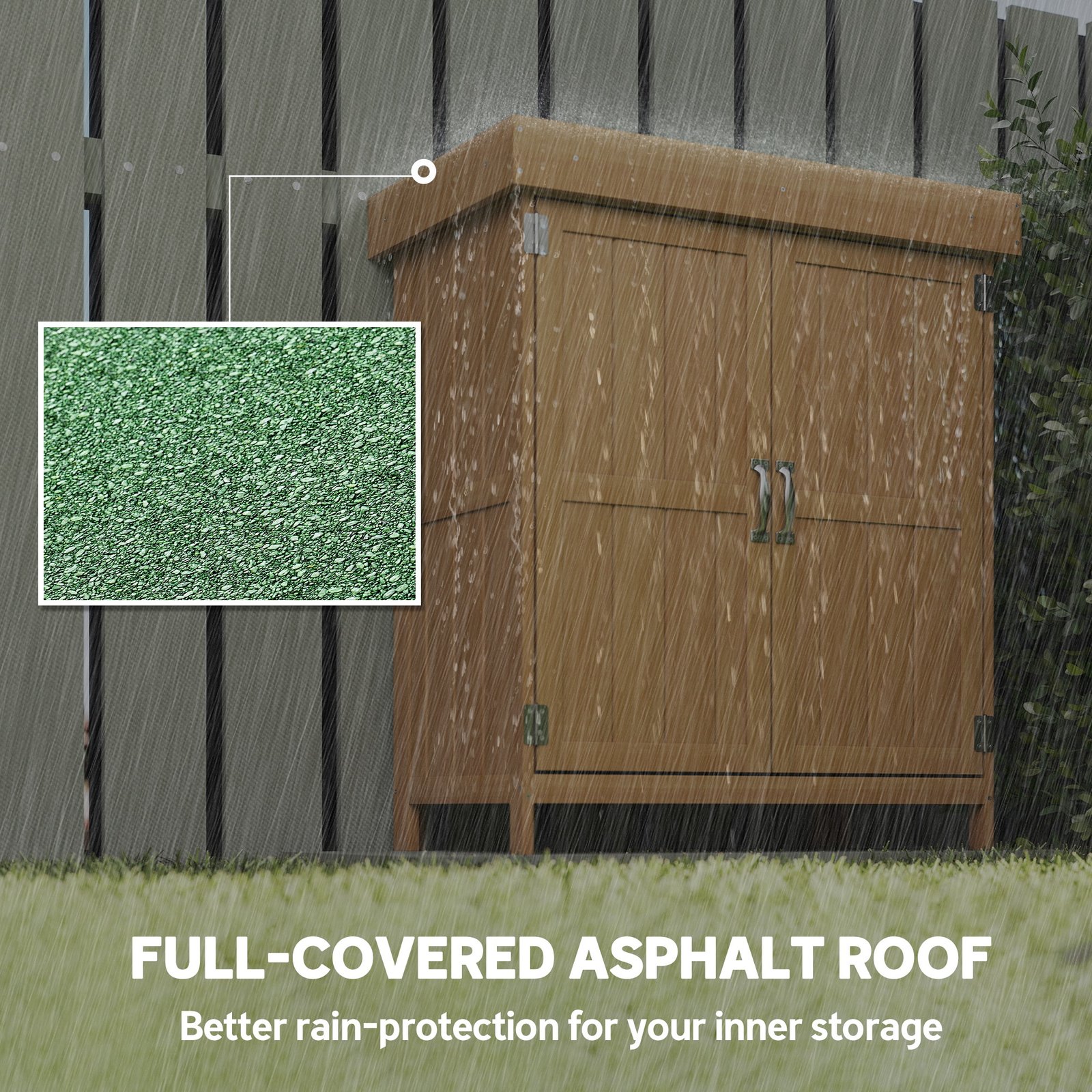 Wooden Garden Tool Storage Shed Kit with Hinged Roof, 2-Tier Shelves and Double Doors, 74x43x88cm, Natural Wood - Image 5