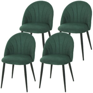 Modern Dining Chairs Set of 4, Upholstered Dining Room Chairs with Metal Legs, Shell Backrest, Padded Seat, Green