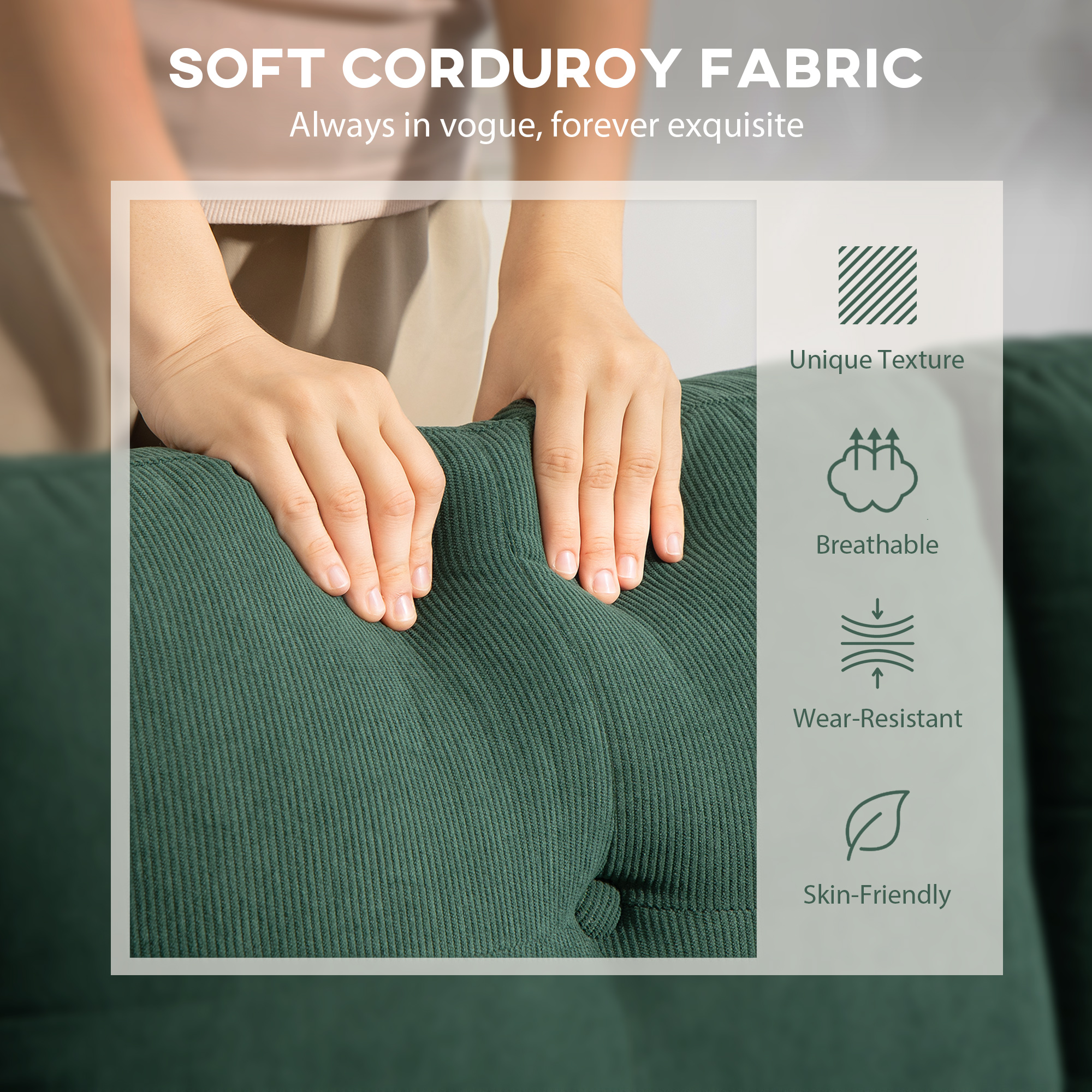 Sectional Sofa with Changeable Chaise Lounge, 3 Seat L-Shaped Sofa, Upholstered Couch for Small Space, Dark Green - Image 4